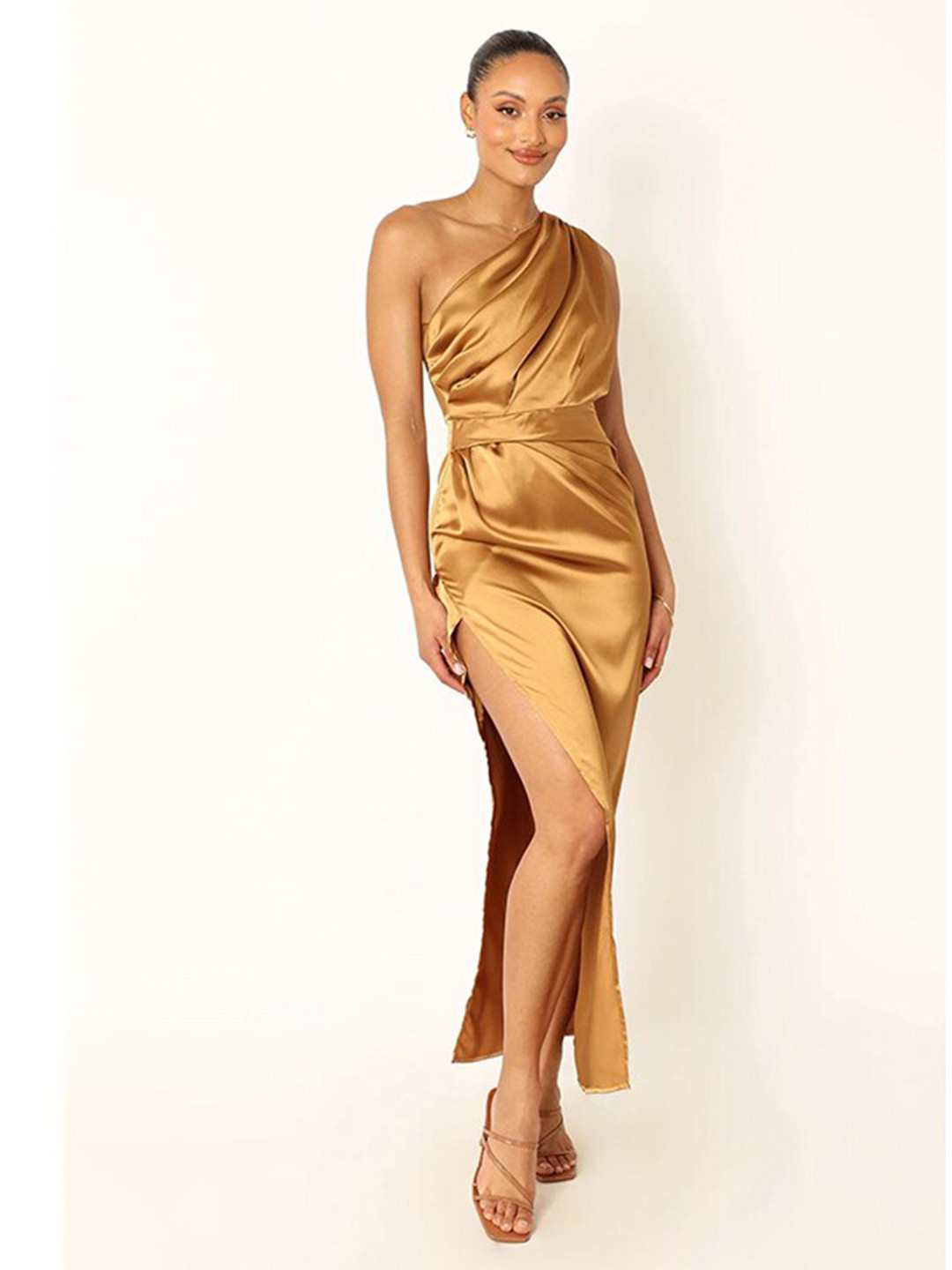 StyleCast Yellow One-Shoulder Gathered Detailed Maxi Dress