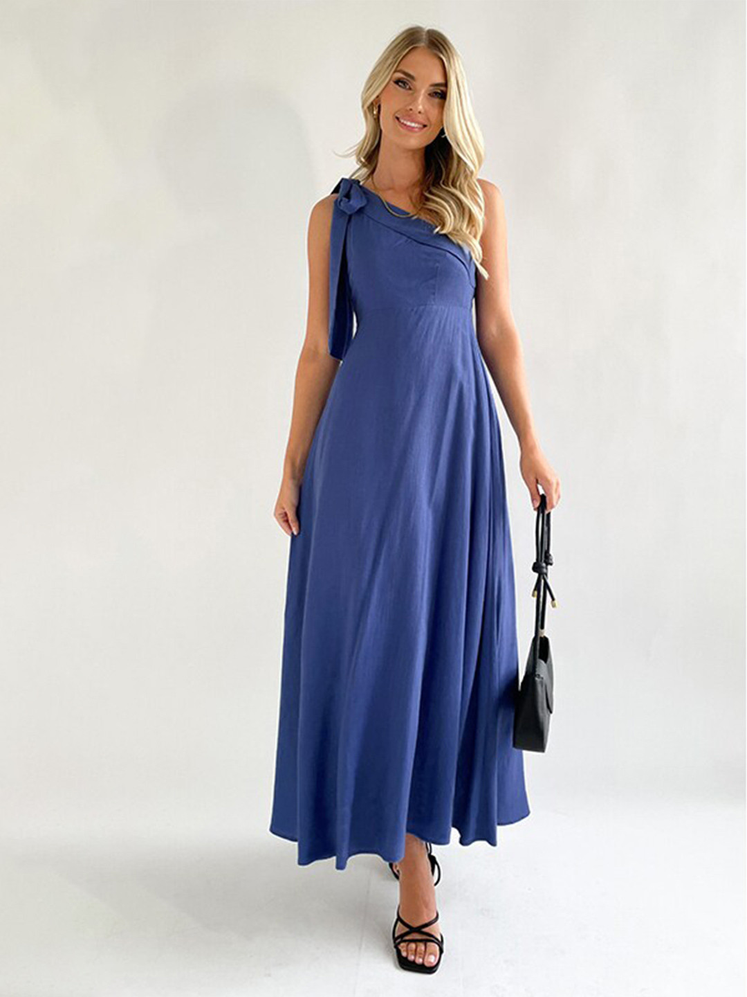 StyleCast Navy Blue One Shoulder Maxi Dress