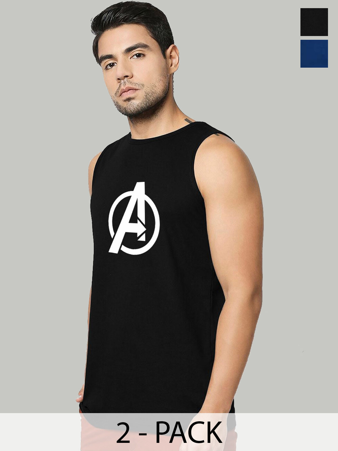 Organic Chics Pack Of 2 Printed Cotton Tank Vests Black Avenger-Black Thor_S