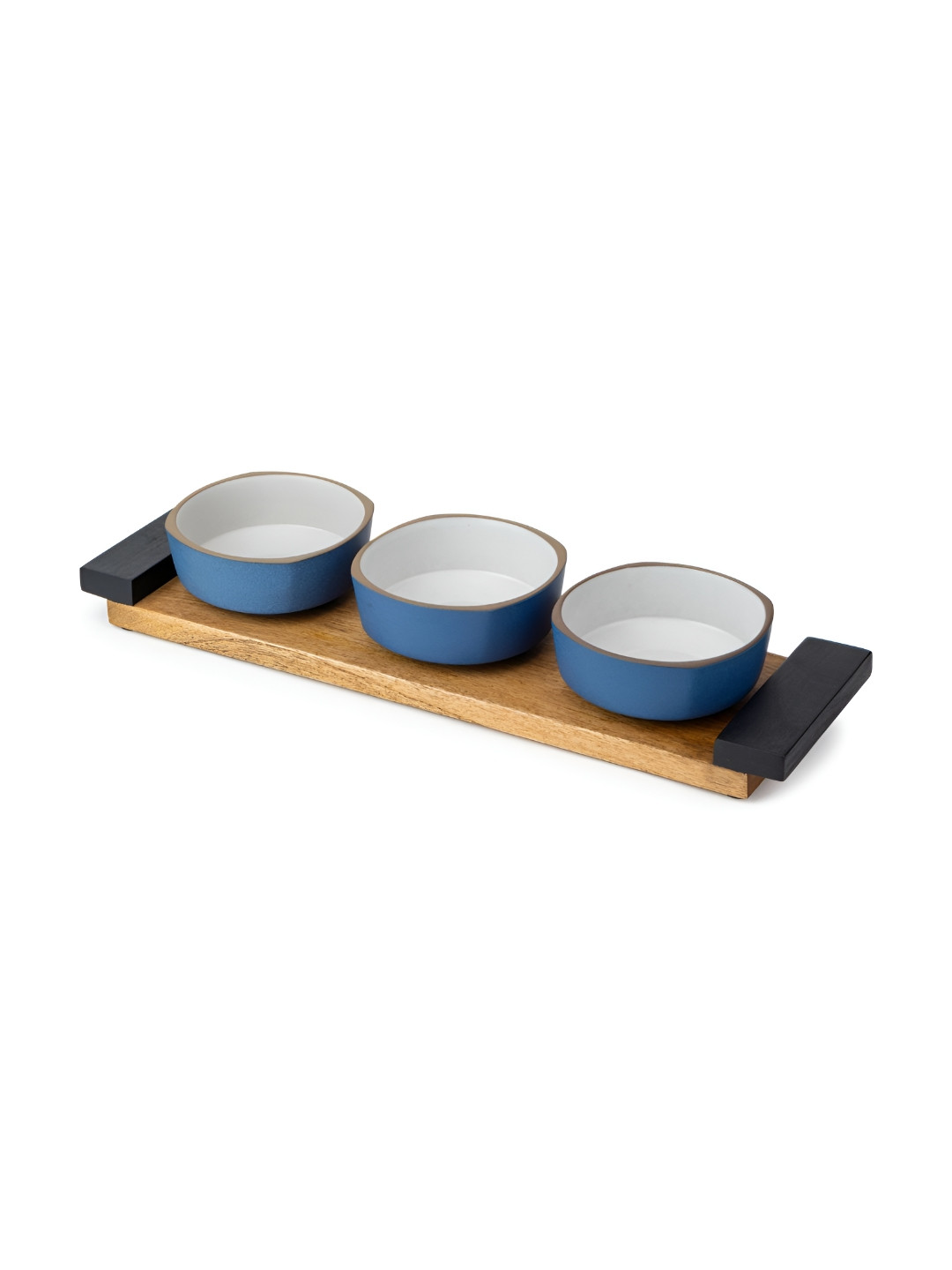 SHAY Blue 4 Pieces Ceramic Dip Bowl Set With Tray
