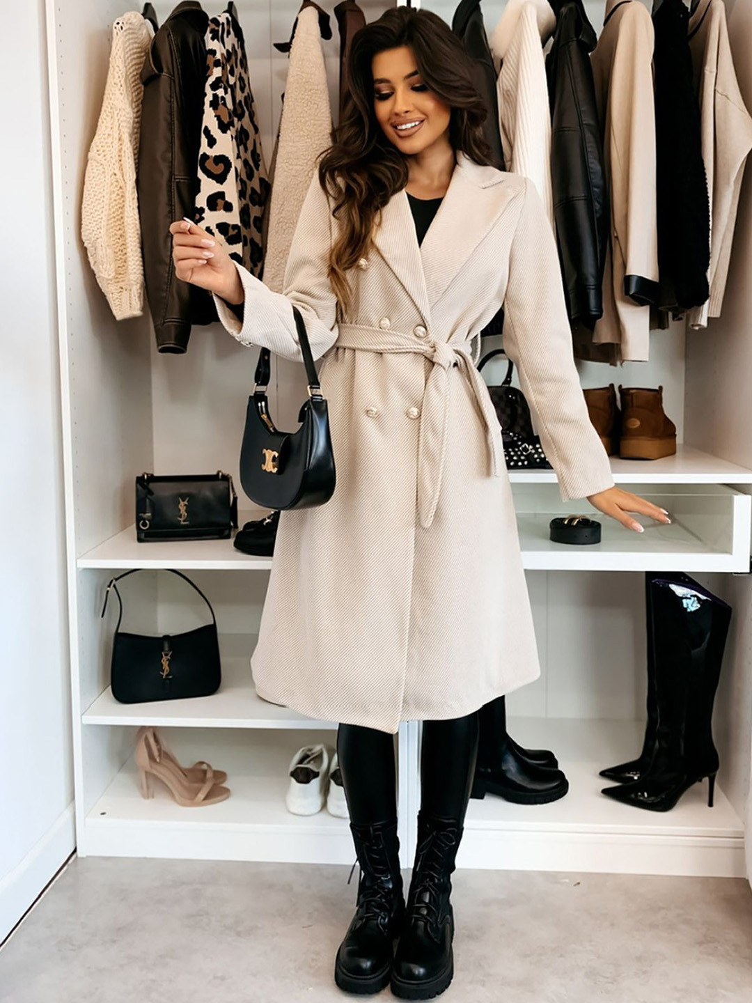 StyleCast x Revolte Double Breasted Notched Lapel Overcoat