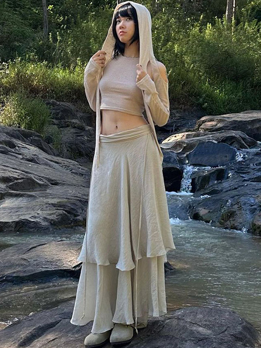 LULU & SKY Flared Layered Maxi Skirt