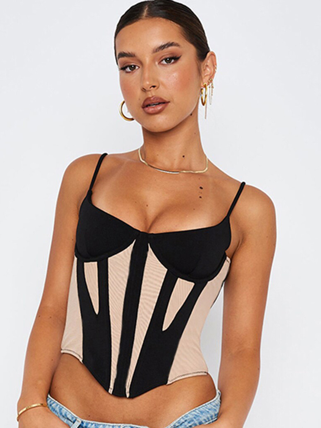 StyleCast Colourblocked Shoulder Strapped Crop Top