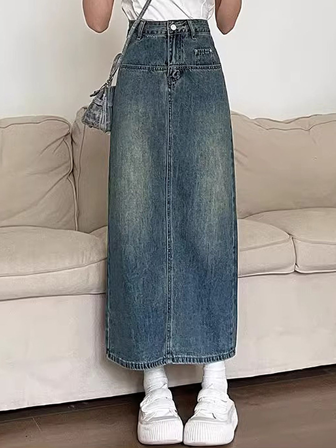 LULU & SKY Blue Retro A-line Denim Skirt