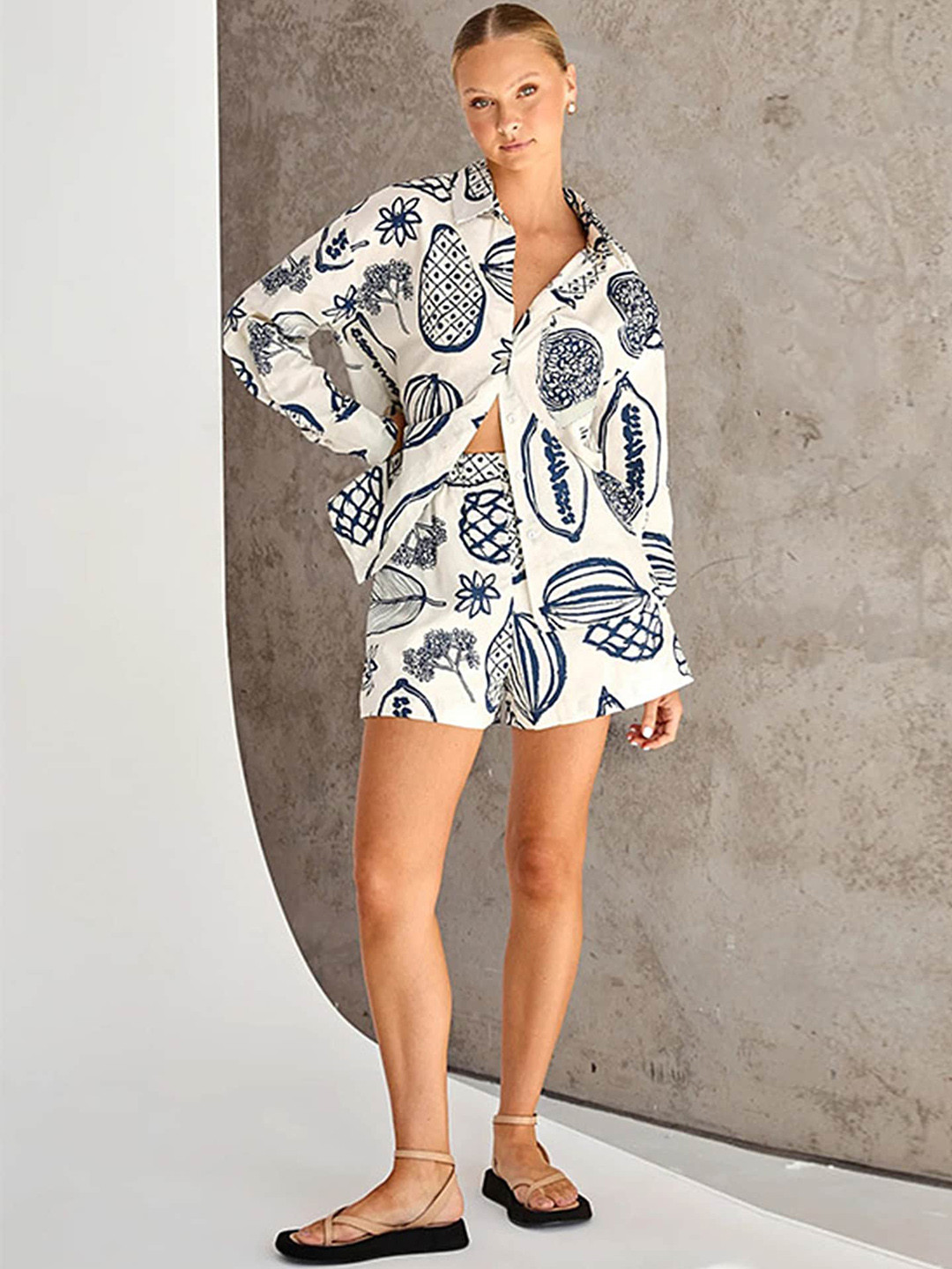 LULU & SKY Printed Shirt Collar Long Sleeves Shirt With Shorts