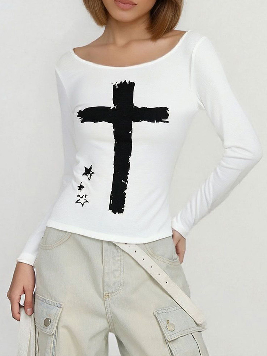 Outzidr White Full Sleeves Slim Fitted T-shirt