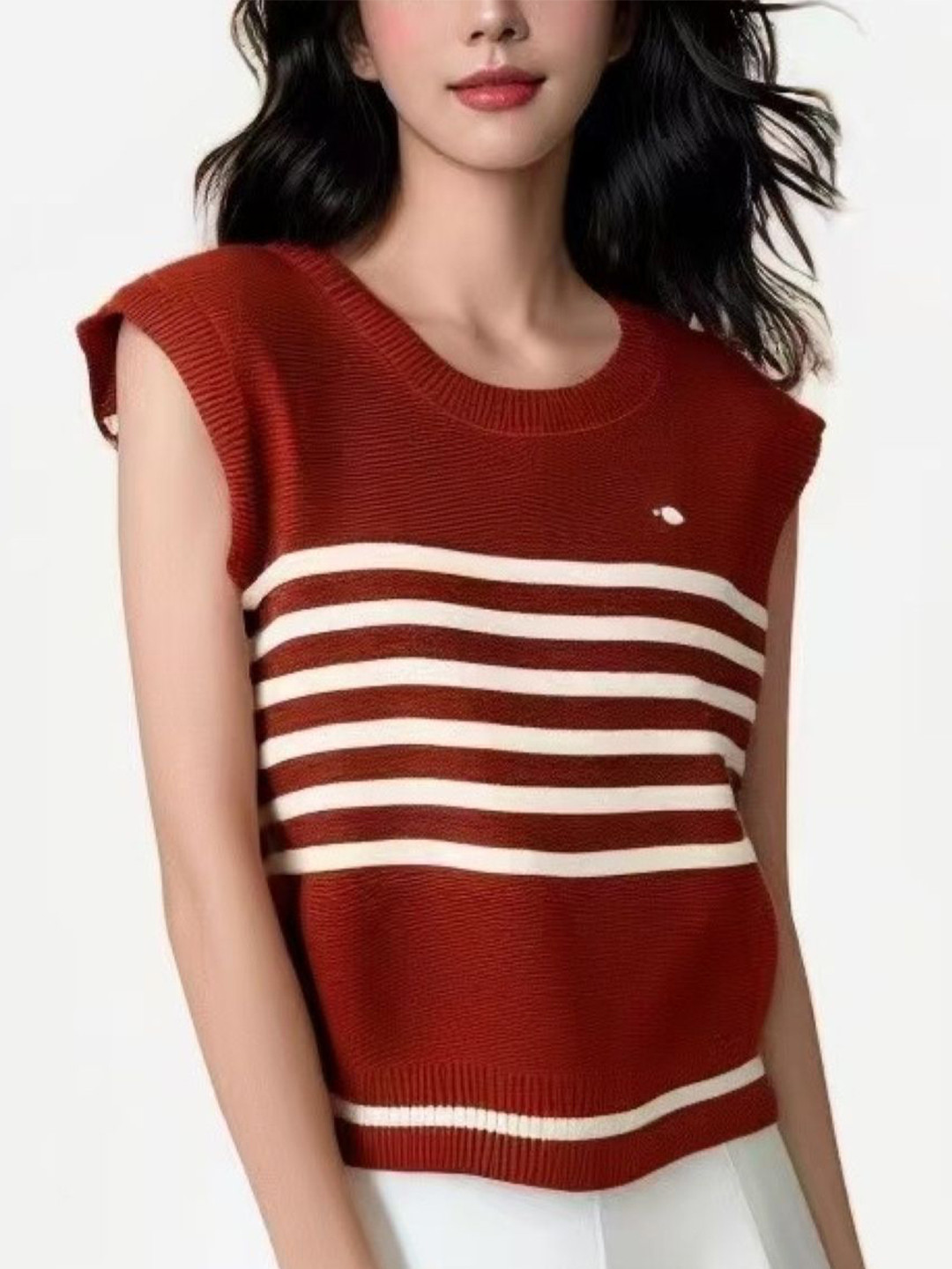 KPOP Women Horizontal Stripes Cap Sleeves Top