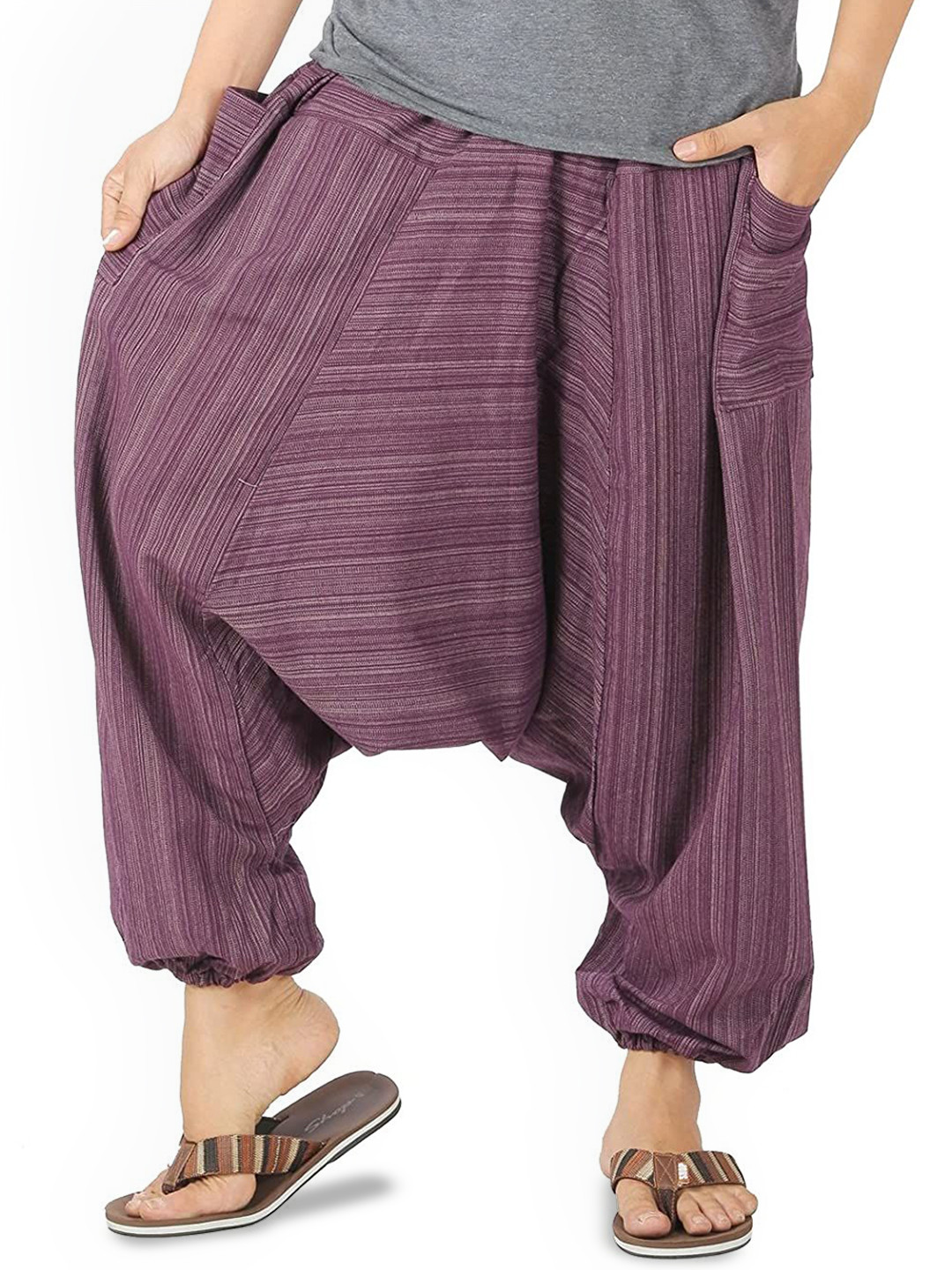 WHITEWHALE Unisex Cotton Loose Fit Mid-Rise Striped Printed Harem Pants