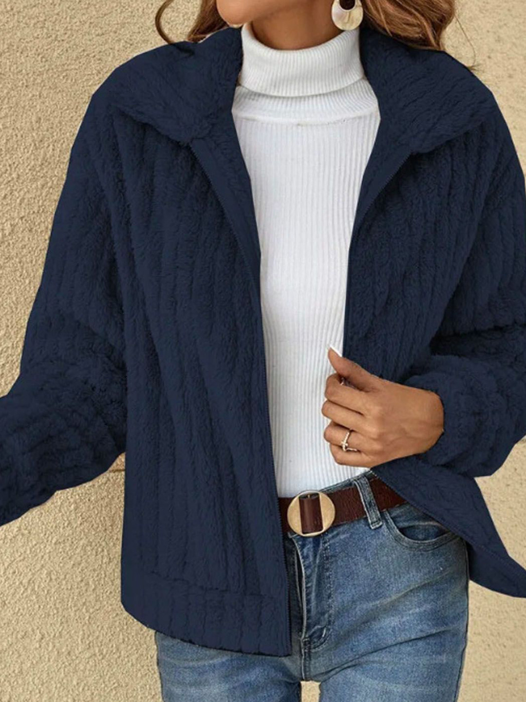 StyleCast Women Solid Faux Fur Trim Jacket