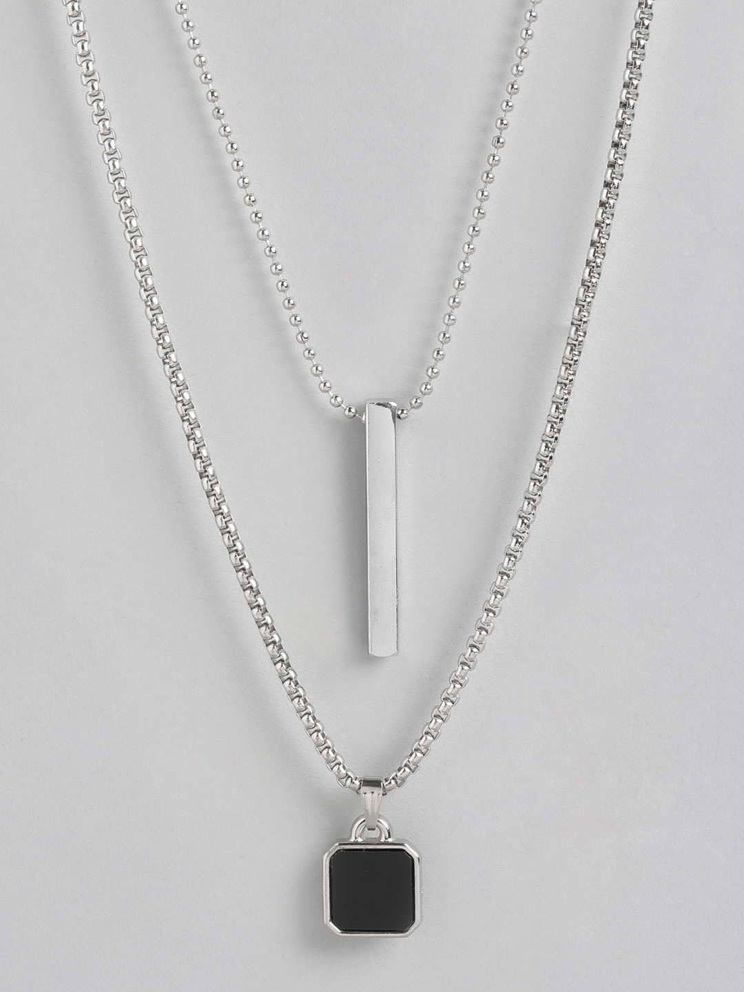 PARIS HAMILTON Unisex Pack Of 2 Silver-Plated Oxidised Necklaces