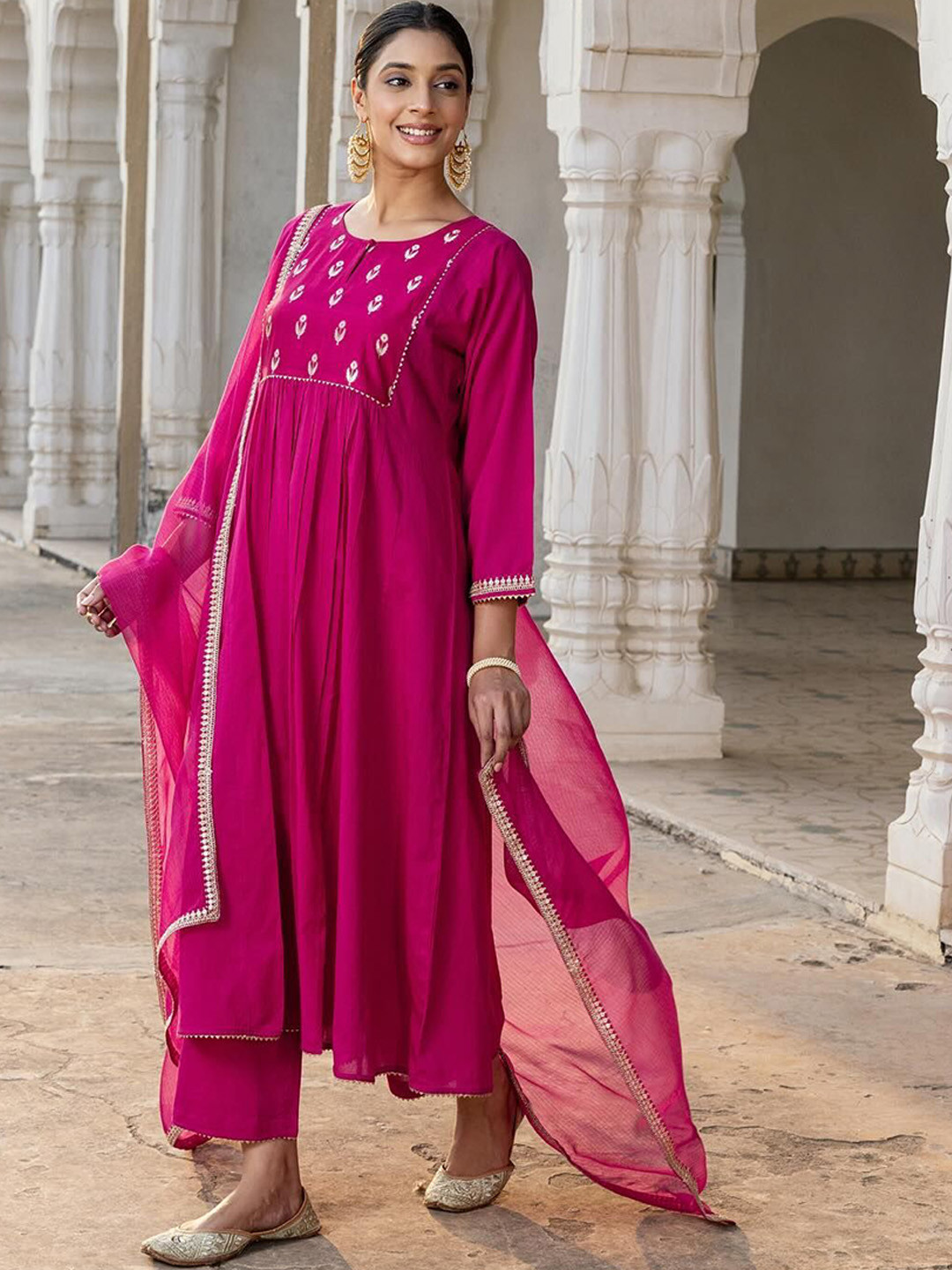 Anni Designer Floral Yoke Design Keyhole Neck Kurta With Palazzos & Dupatta