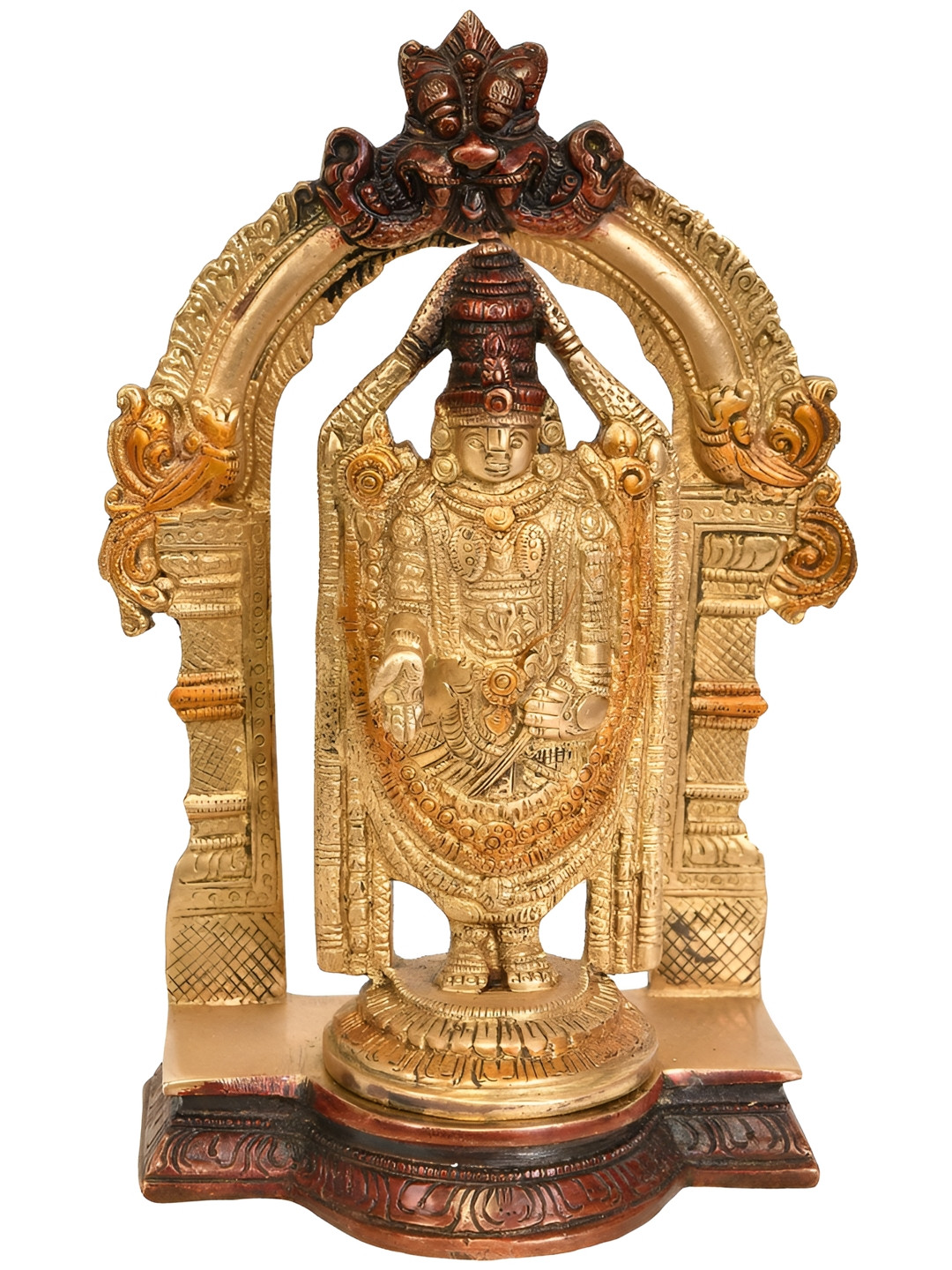 Exotic India Lord Venkateshvara As Balaji At Tirupati Gold Brass Natural Prayer Room Medium Showpiece - 7.5 Inches