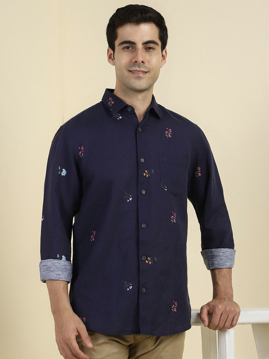 Allen Solly Flora Printed Spread Collar Full Sleeves Slim Fit Casual Shirts