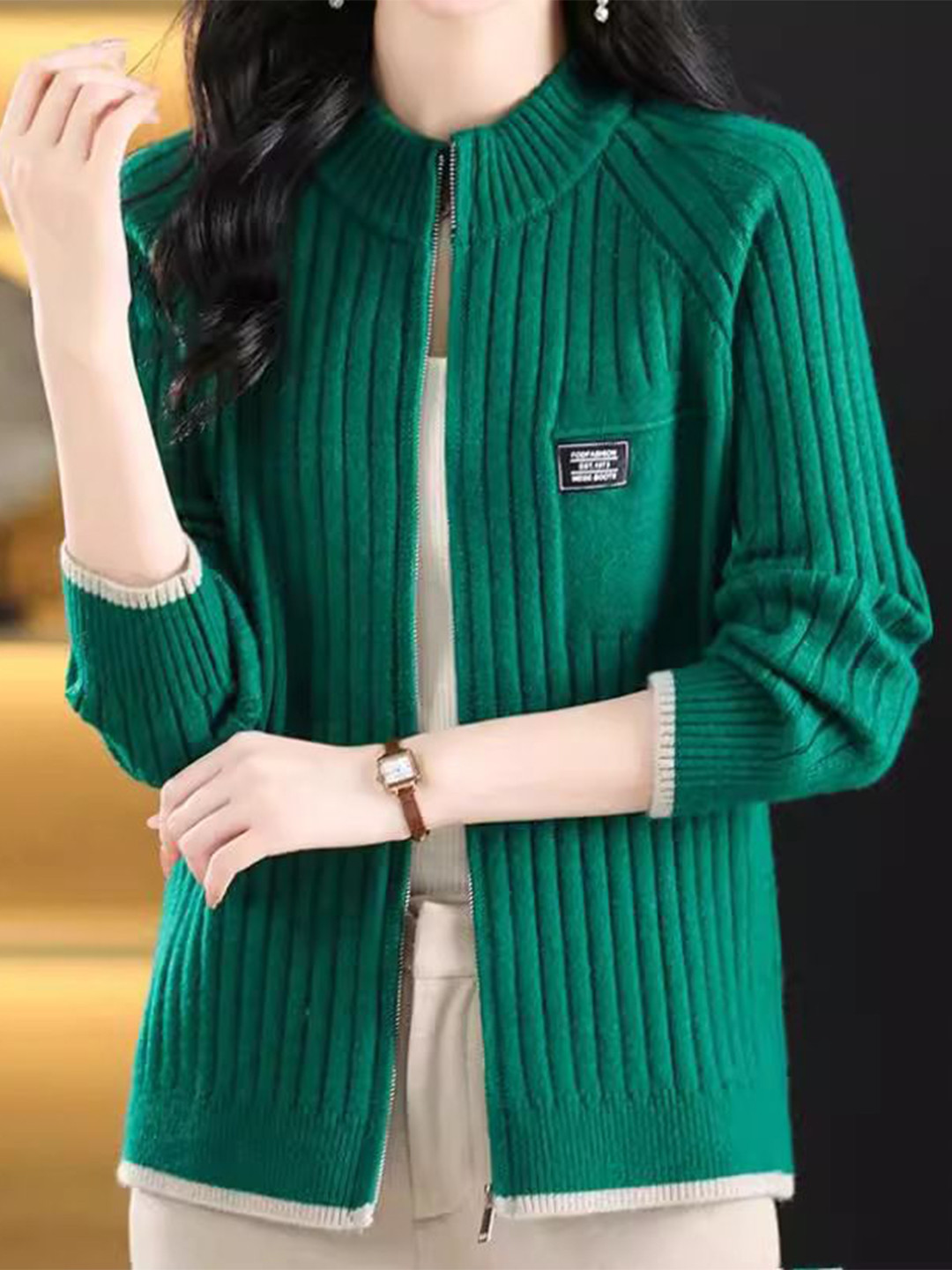StyleCast Women Cable Knit Mock Collar Sweater