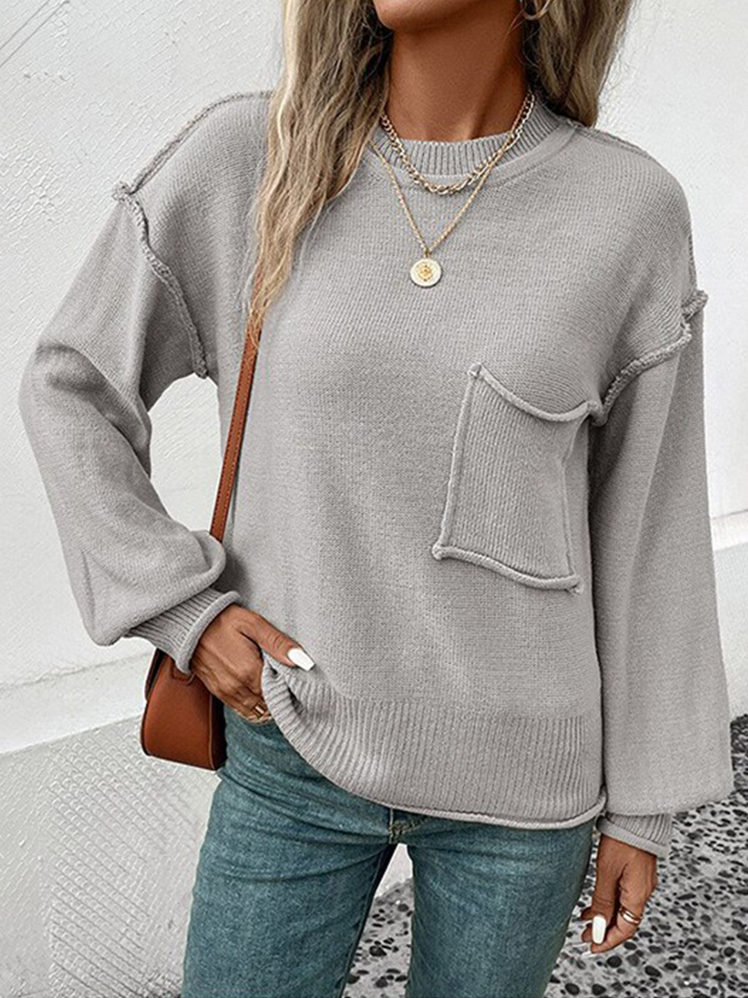 StyleCast Navy Blue Drop Shoulder Sleeves  Acrylic Pullover