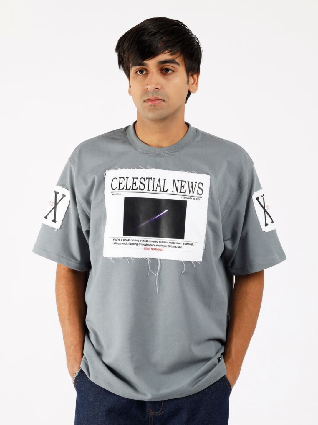 TOFFLE Typography Printed Short Sleeves No Fear Oversized Pure Cotton Casual T-shirt