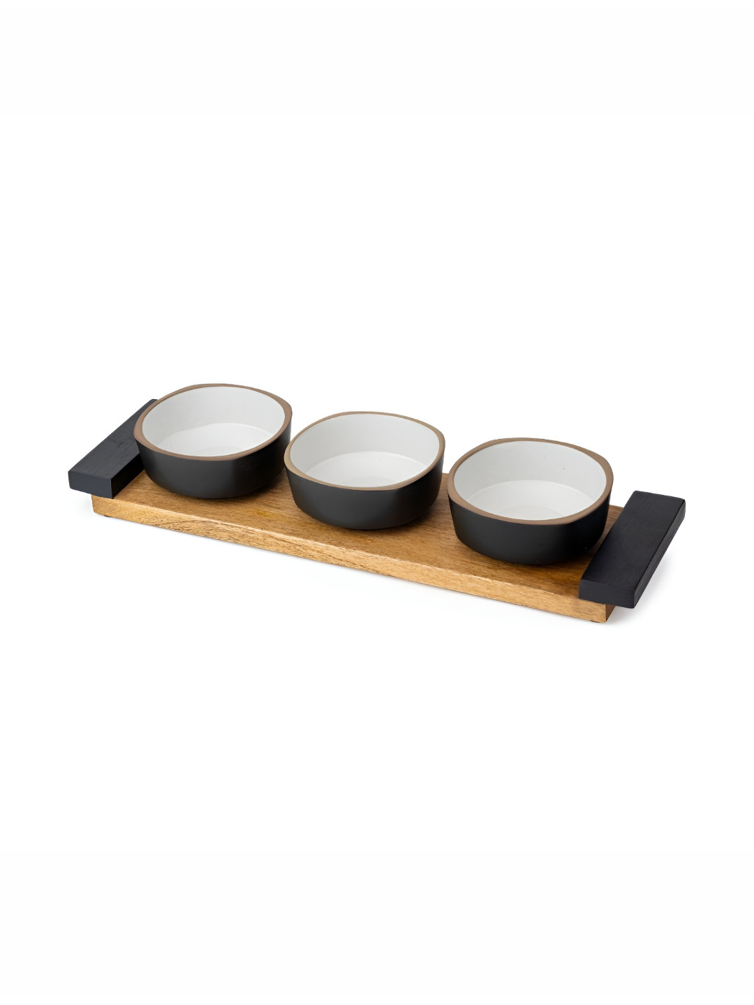 SHAY Black 4 Pieces Ceramic Serving Bowl Set With Tray
