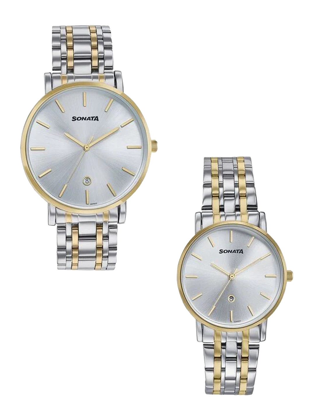 Sonata Unisex Brass Dial & Stainless Steel Bracelet Style Straps Analogue Watch 7716987088WM01