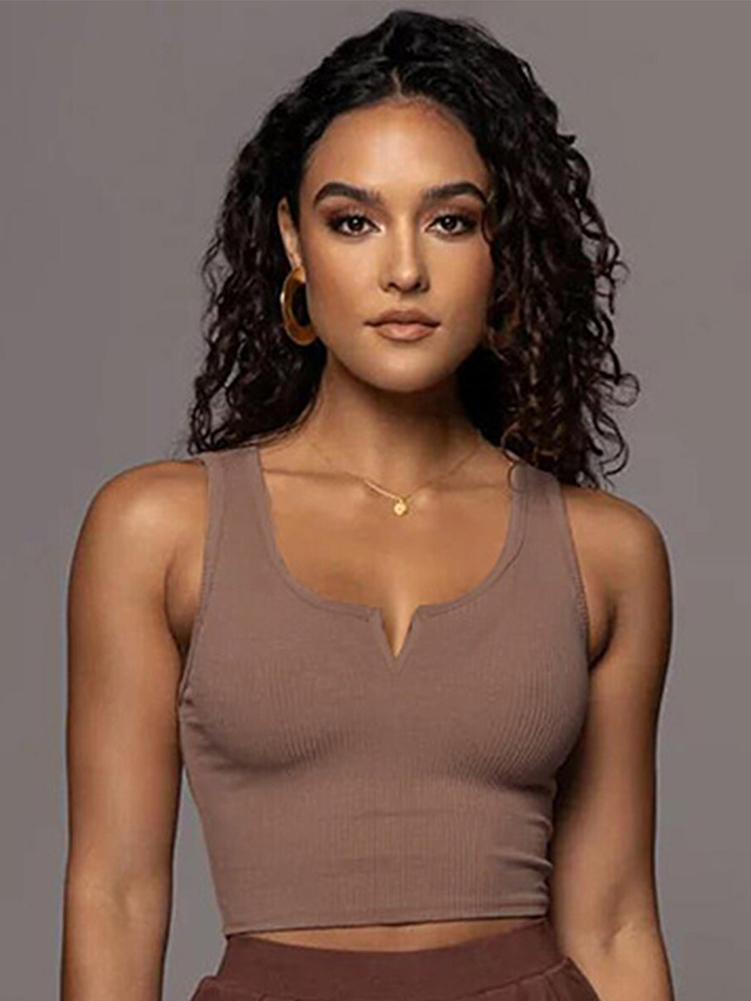 LULU & SKY Brown Sleeveless Crop Top