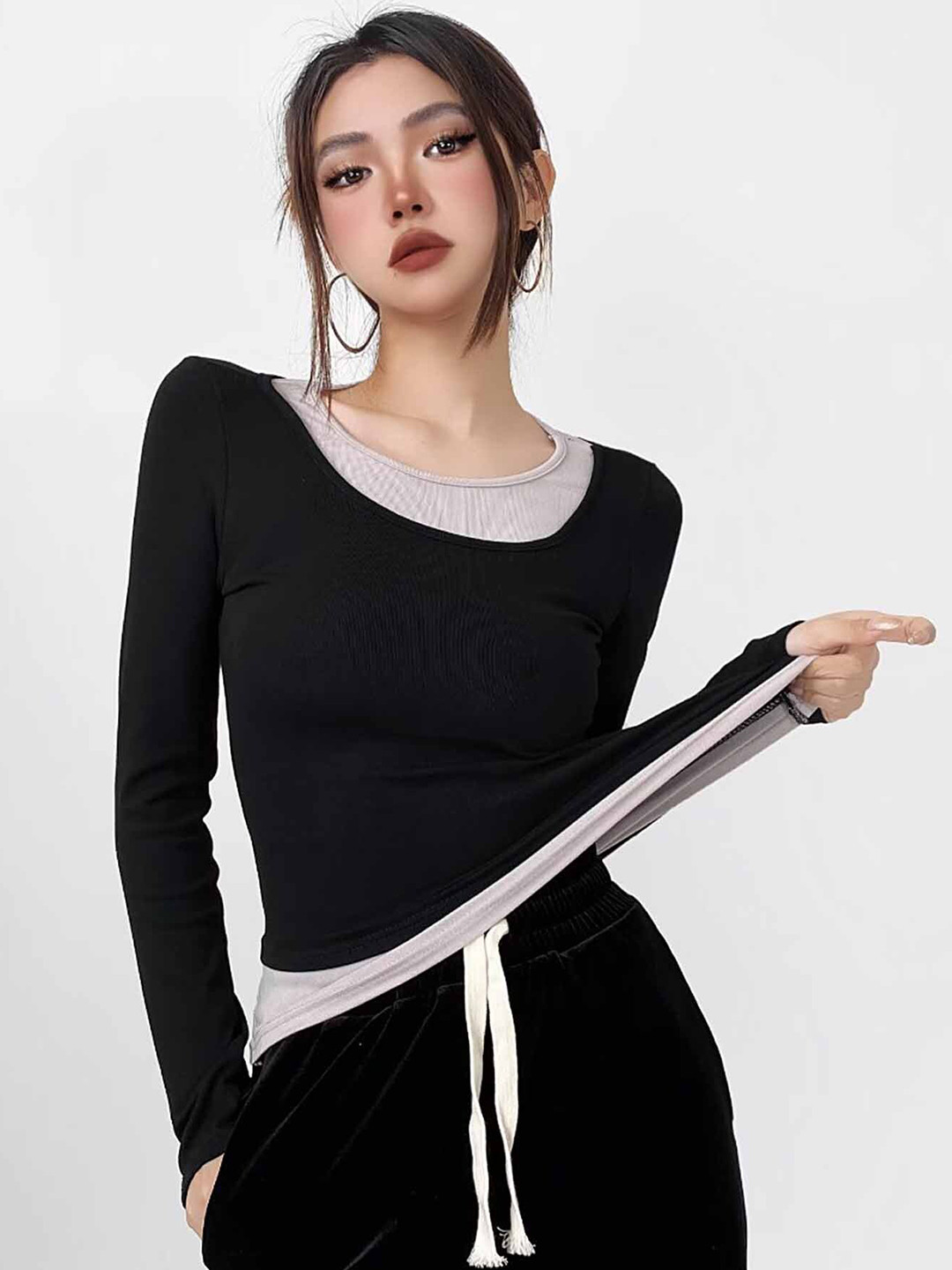 LULU & SKY Black & Grey Colourblocked Long Sleeve Top