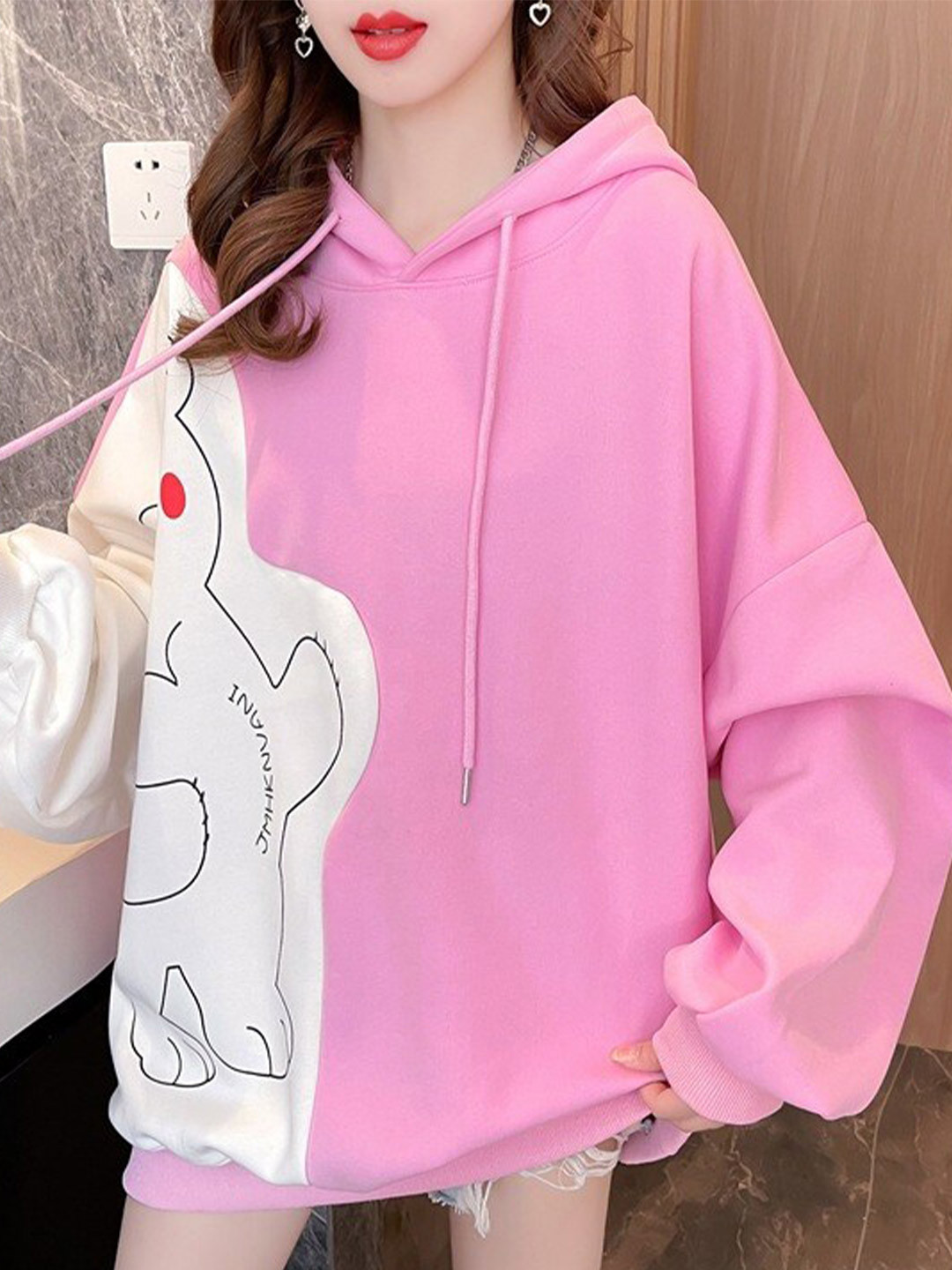 StyleCast Pink Graphic Printed Hooded Sweatshirt