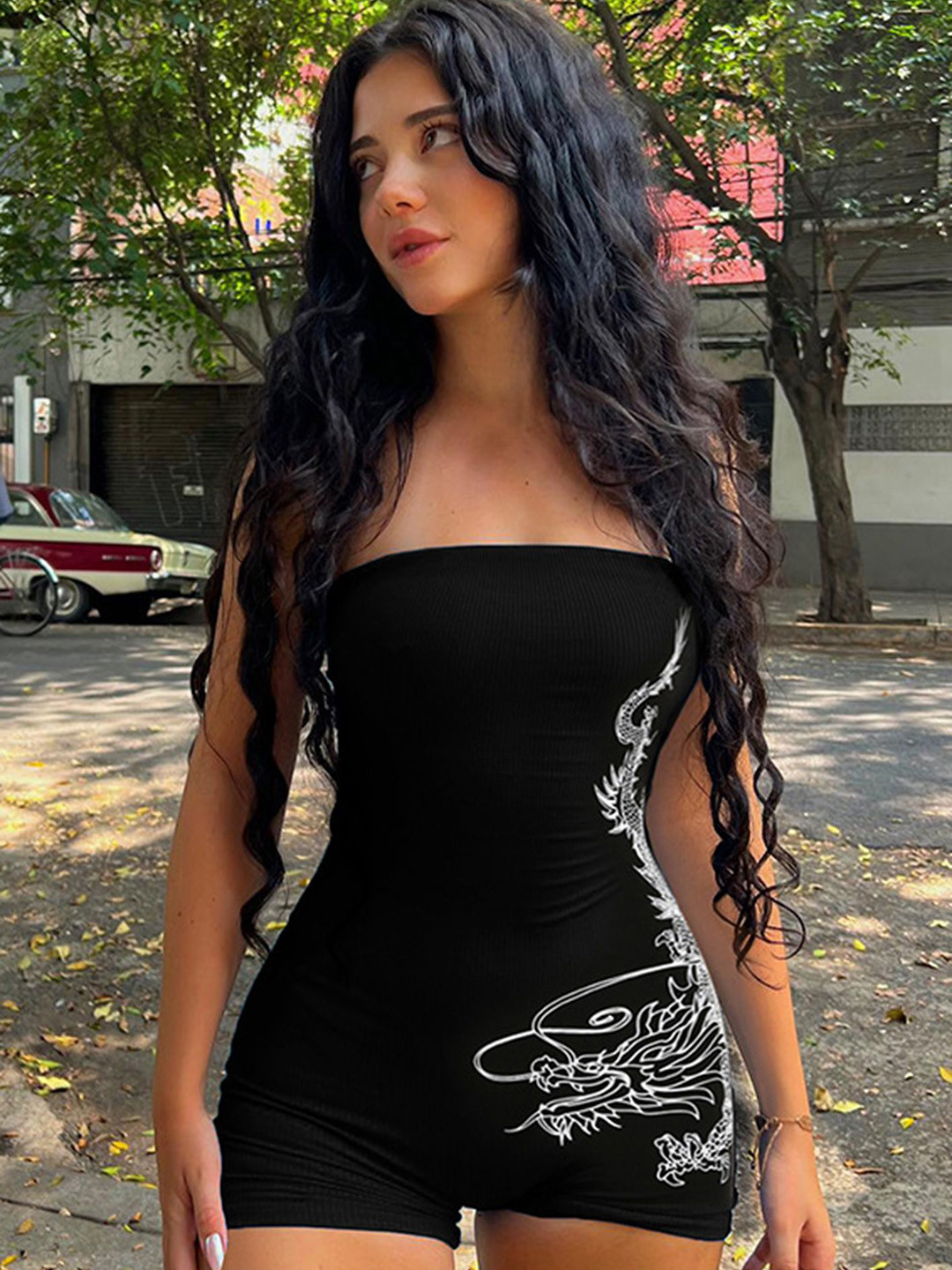 LULU & SKY Strapless Dragon Printed Jumpsuit