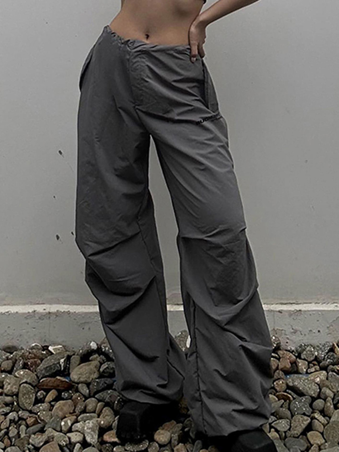 LULU & SKY Women Grey Straight Fit Low-Rise Trousers