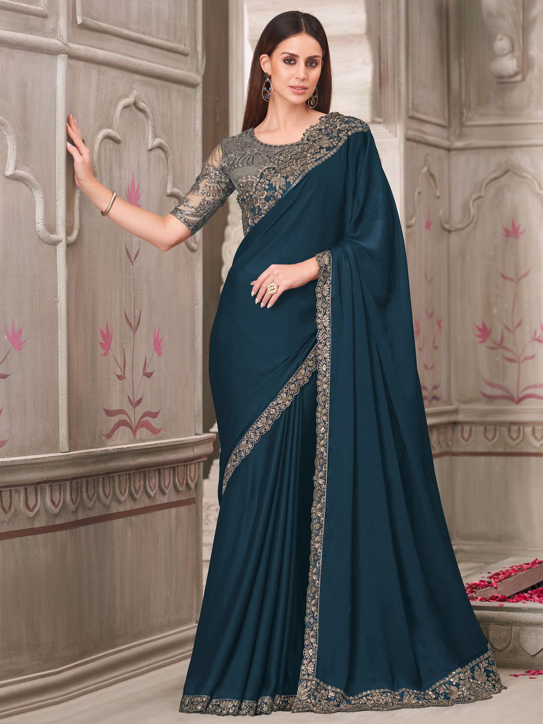 Mitera Embellished Sequinned Satin Saree