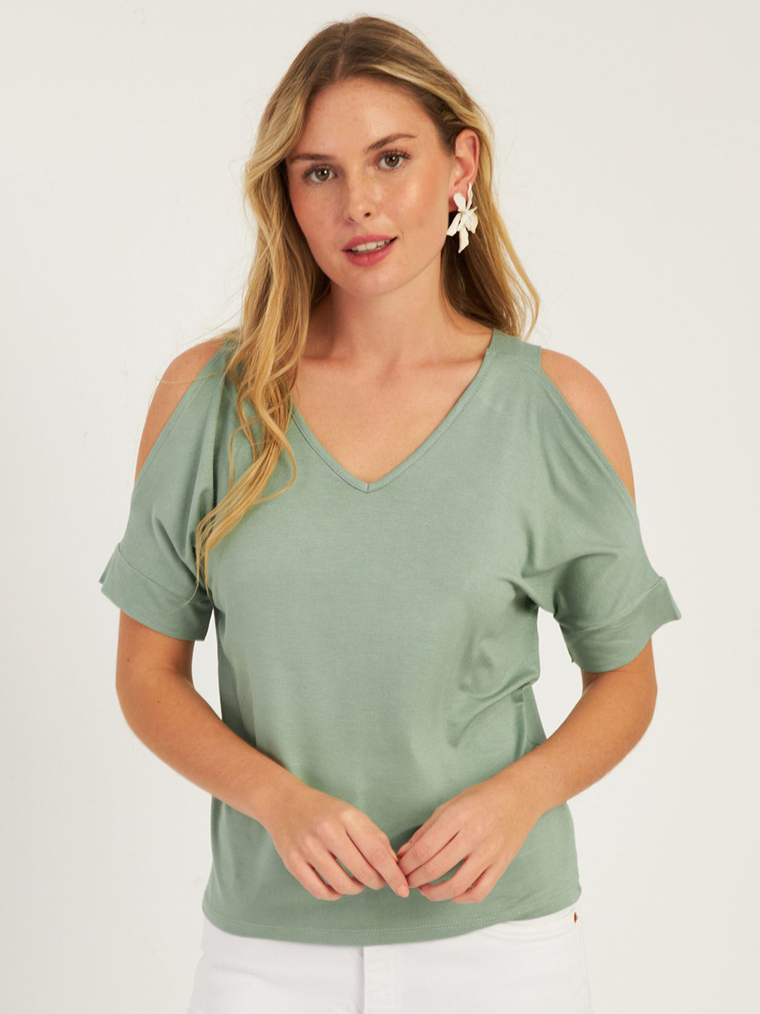 Cool & Sexy woman soild Cold-Shoulder Top