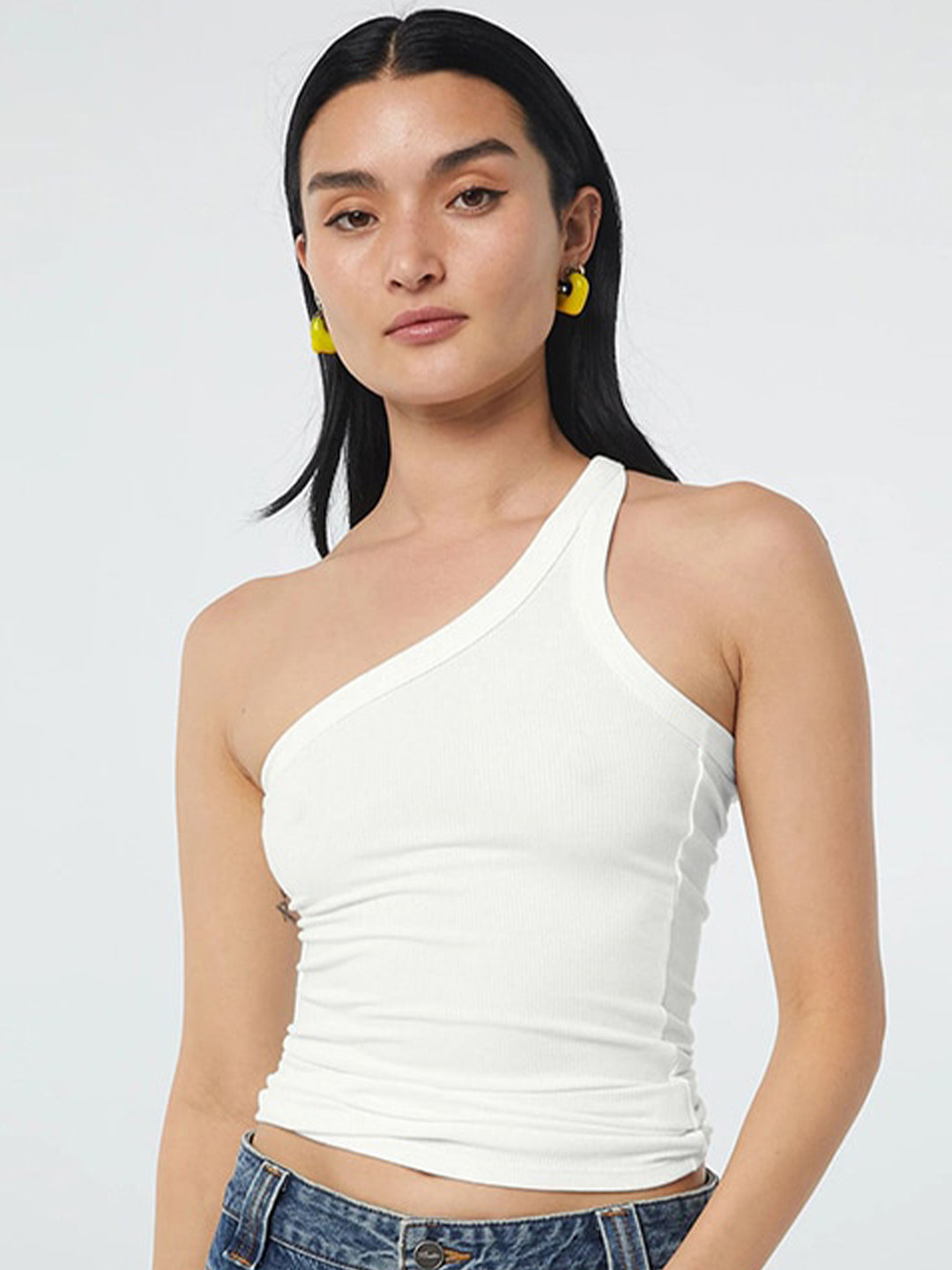 StyleCast White One Shoulder Crop Top