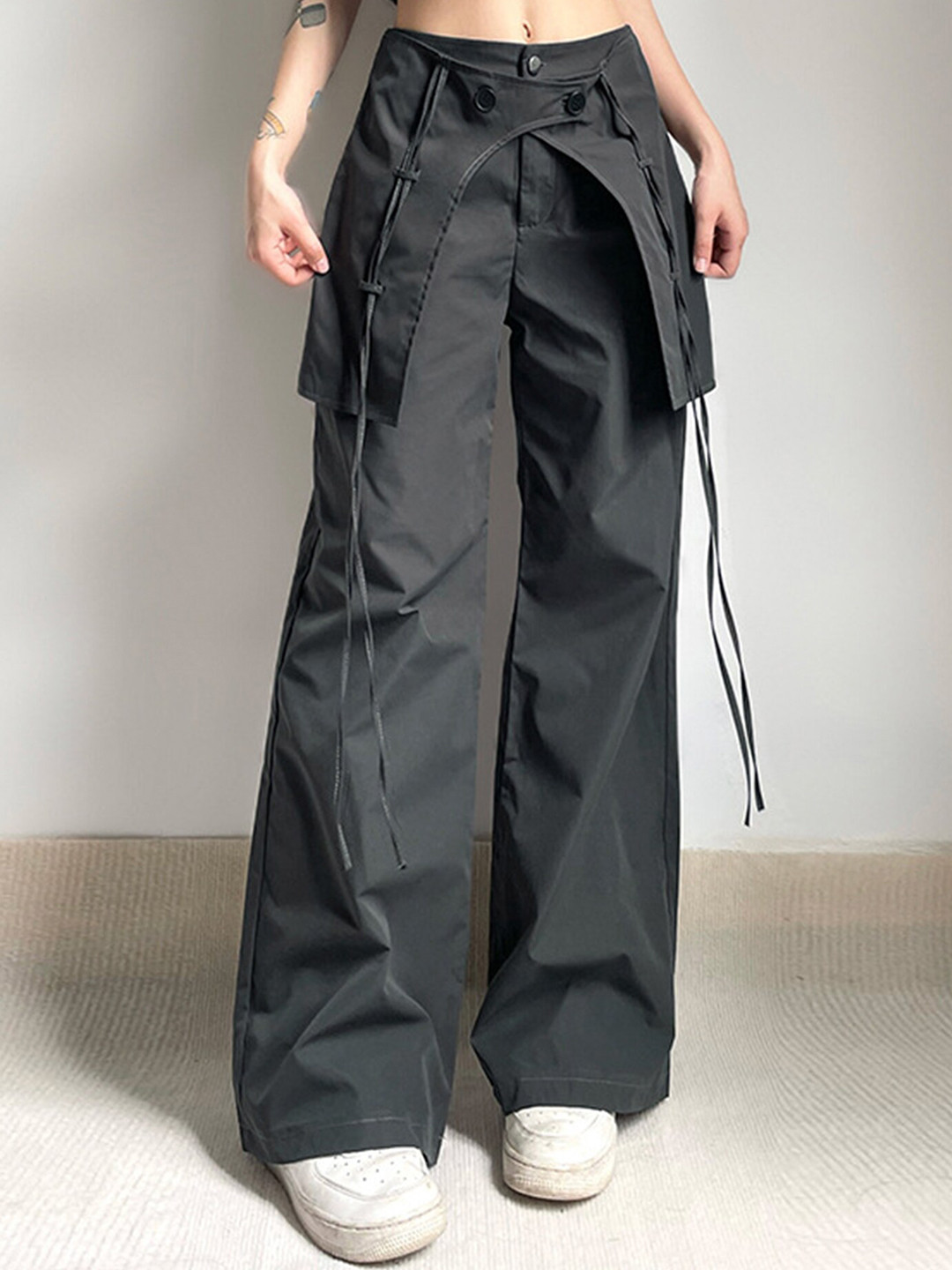 LULU & SKY Women Flared Low-Rise Wide Leg Trousers