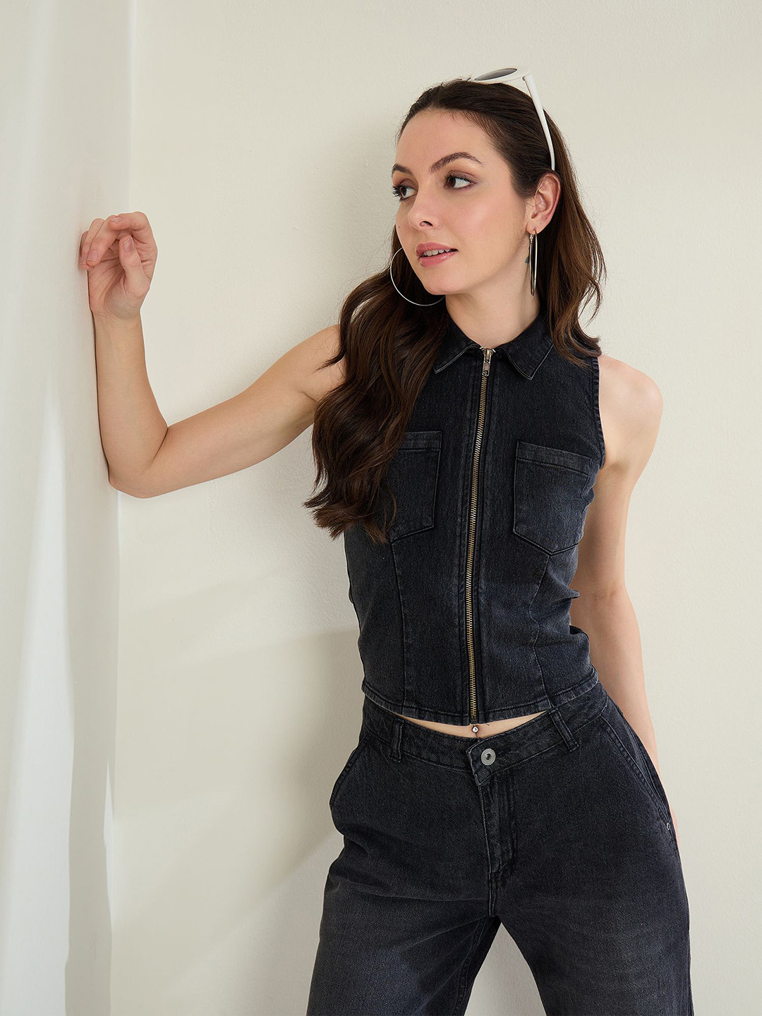 StyleStone Women Shirt Collar Pure Cotton Shirt Style Crop Top
