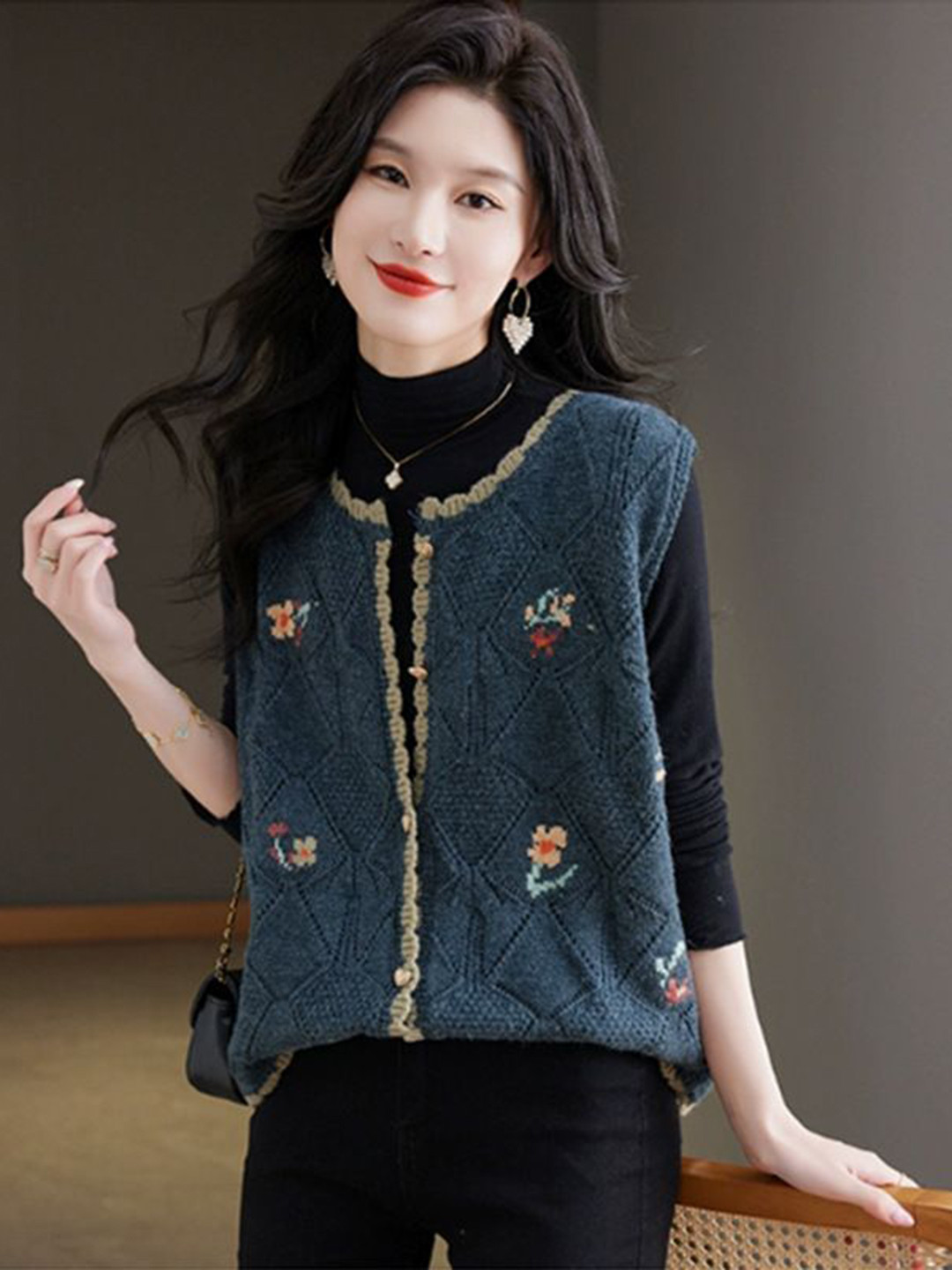 StyleCast Women Sweater Vest with Embroidered Detail