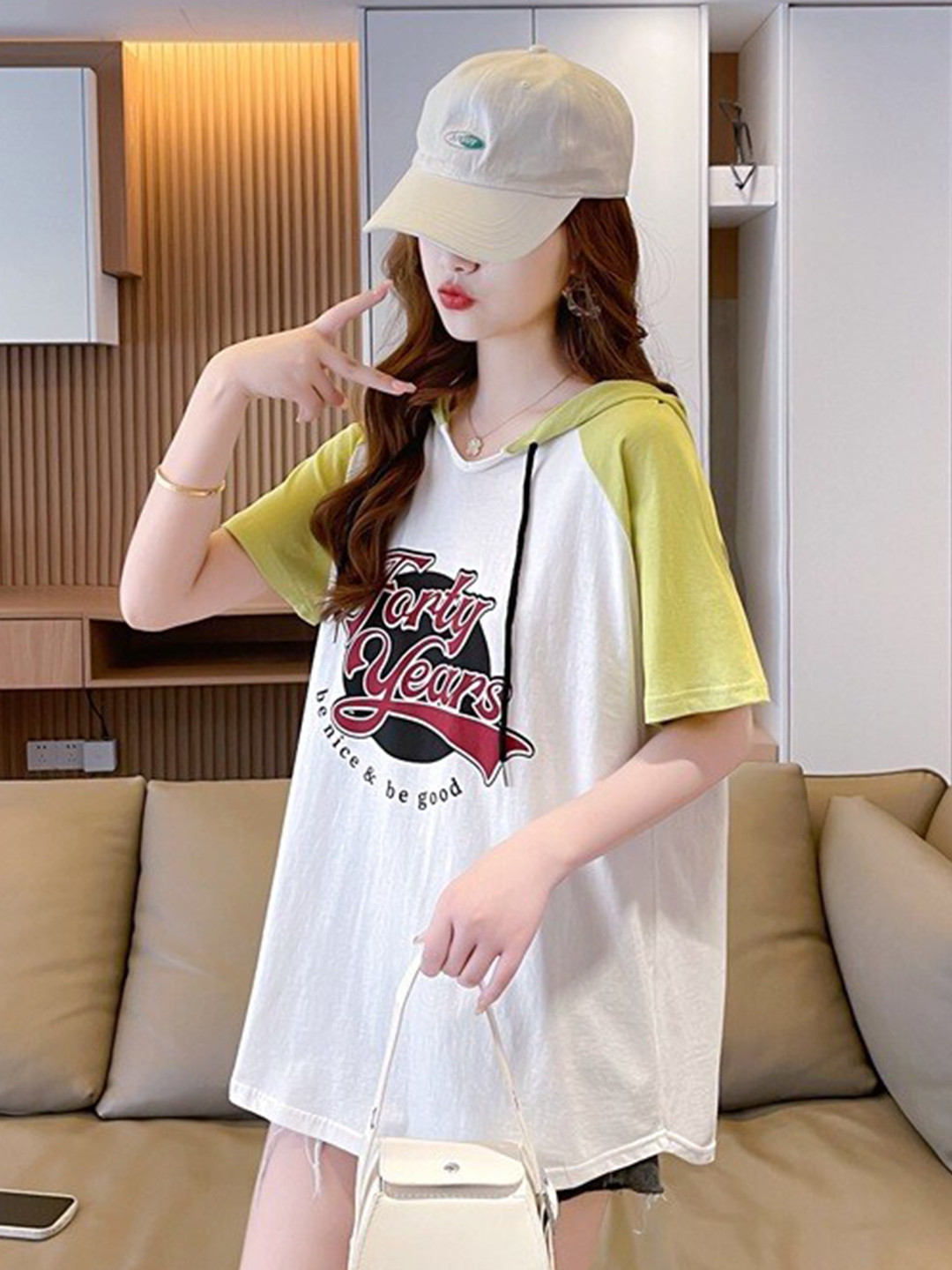 StyleCast White & Green Typography Printed Hooded Cotton T-shirt