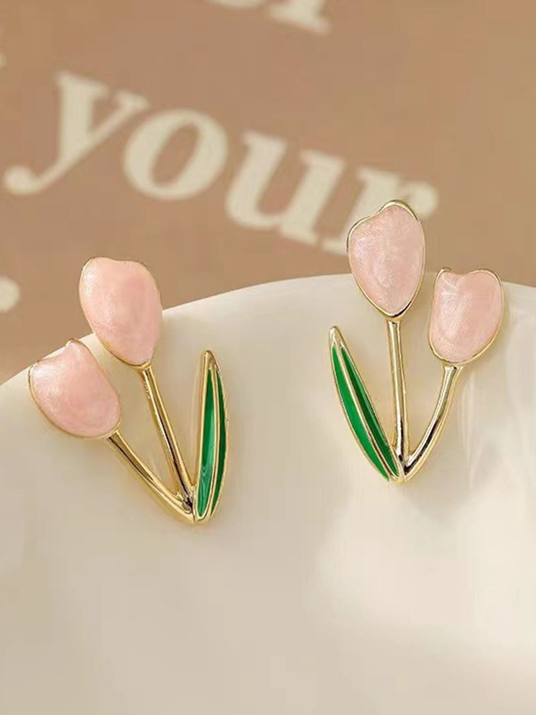 FIMBUL Gold-Plated Charming Pink Tulip Bloom Floral Shaped Studs