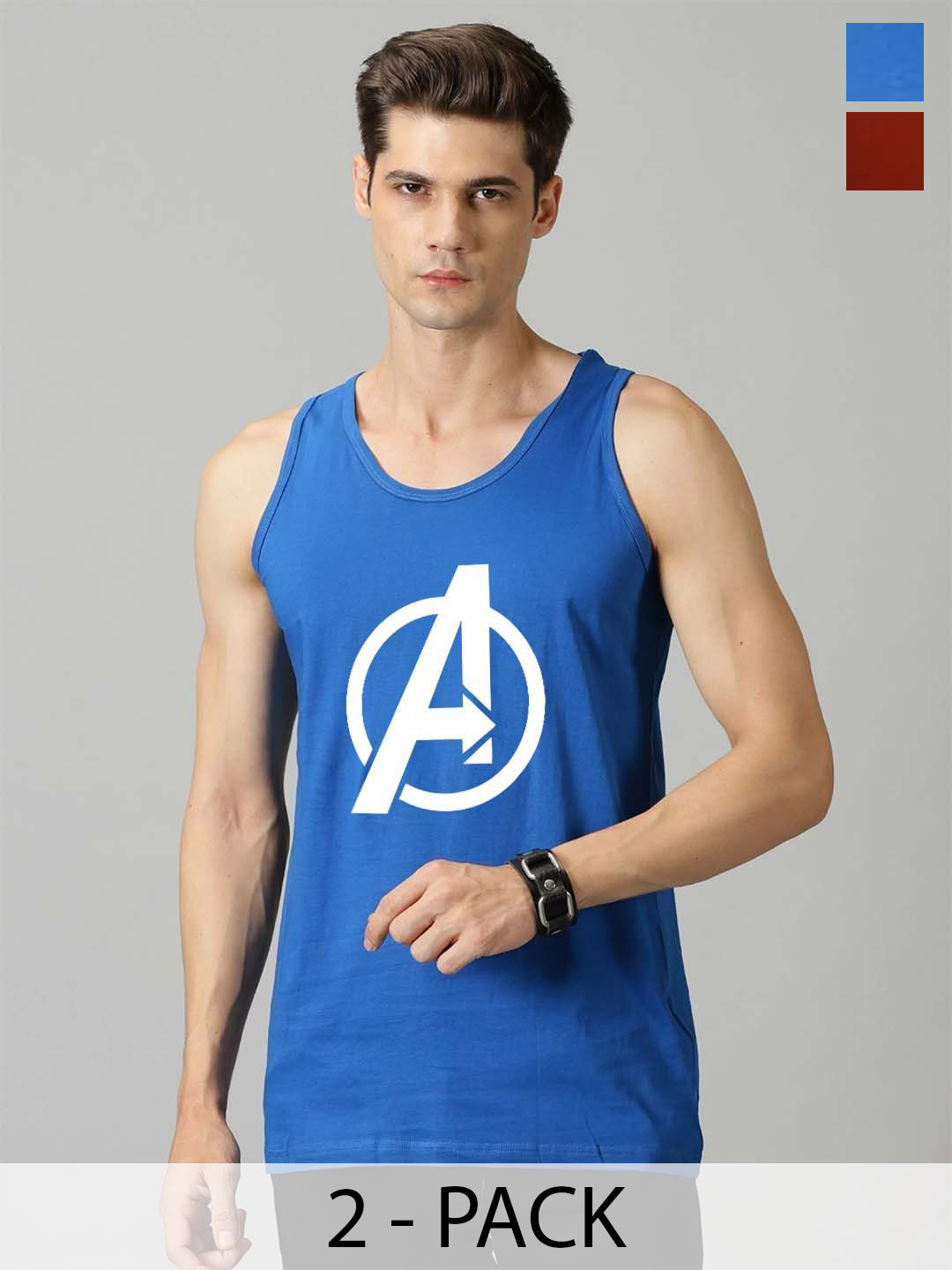 Organic Chics Pack Of 2 Printed Cotton Innerwear Vests Royal Avenger-Maroon Infinity _S