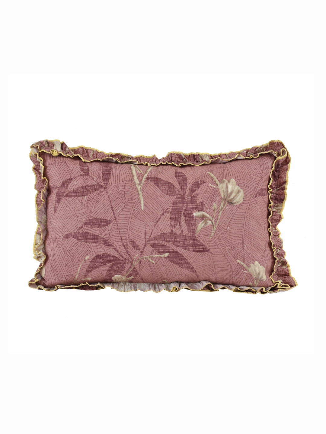 Luxmi Cotton Fabrics Mauve & Green 2 Pcs Floral Printed Pure Wool Rectangle Pillow Covers