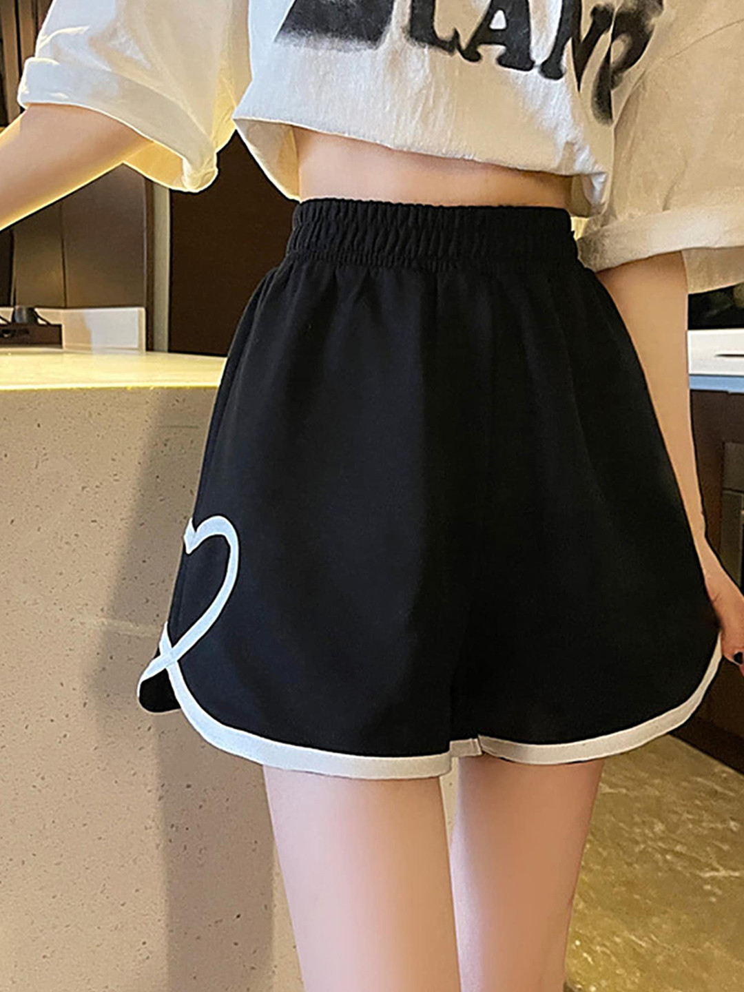 Black Solid High-Rise Regular Fit Shorts