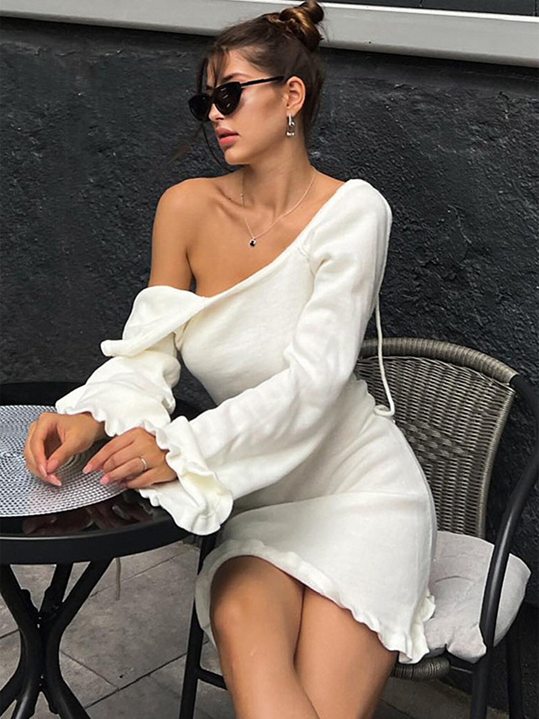 LULU & SKY Round Neck Tie Up A-Line Mini Dress