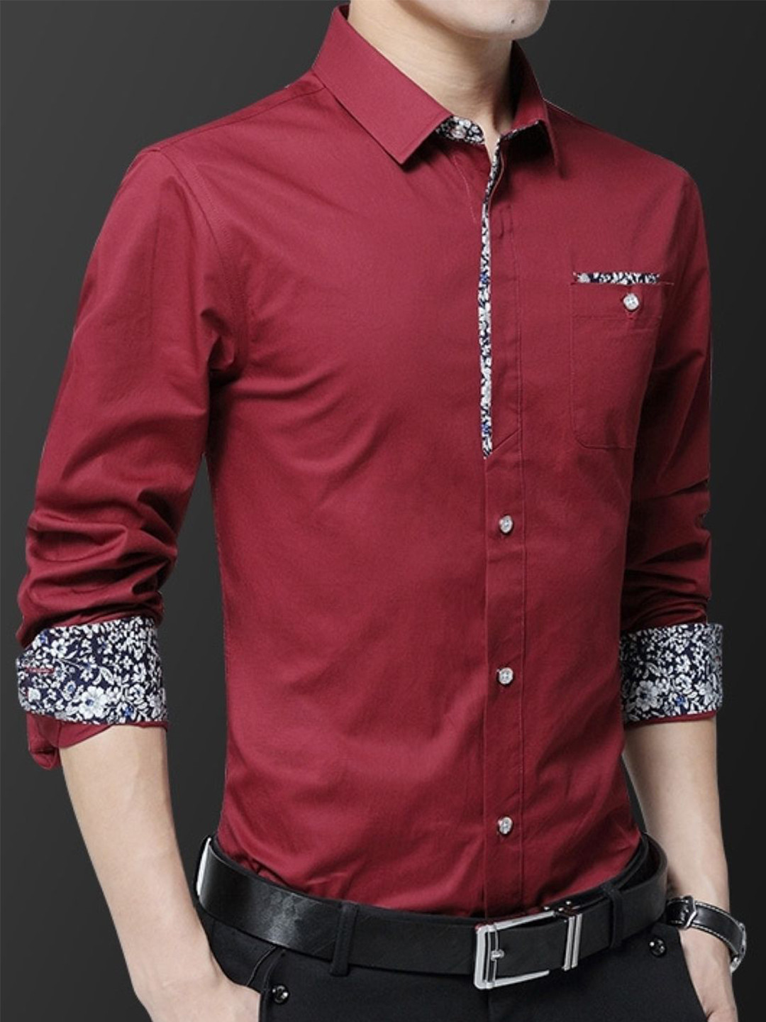 KPOP Men India Slim Fit Solid Spread Collar Cotton Casual Shirt