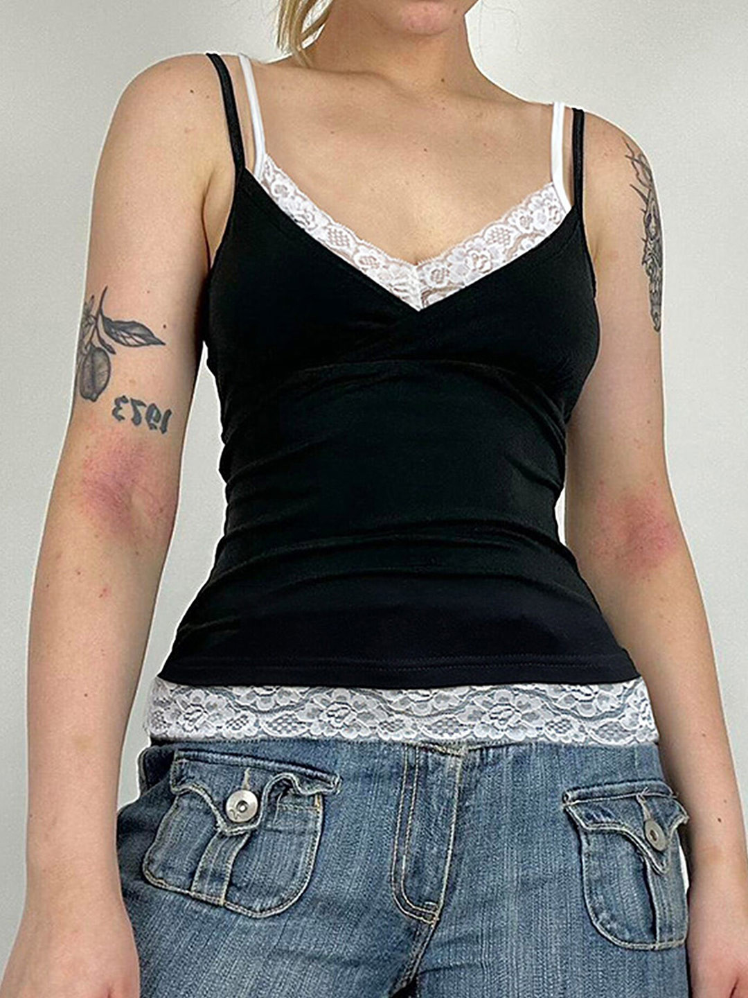 LULU & SKY Pack Of 2 Self Design Shoulder Strap Fitted Tops