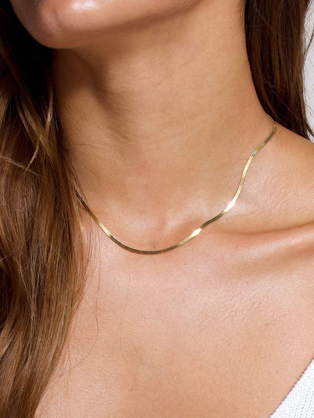 VAMA Women Stainless Steel Gold Snake Herringbone Necklace Chains