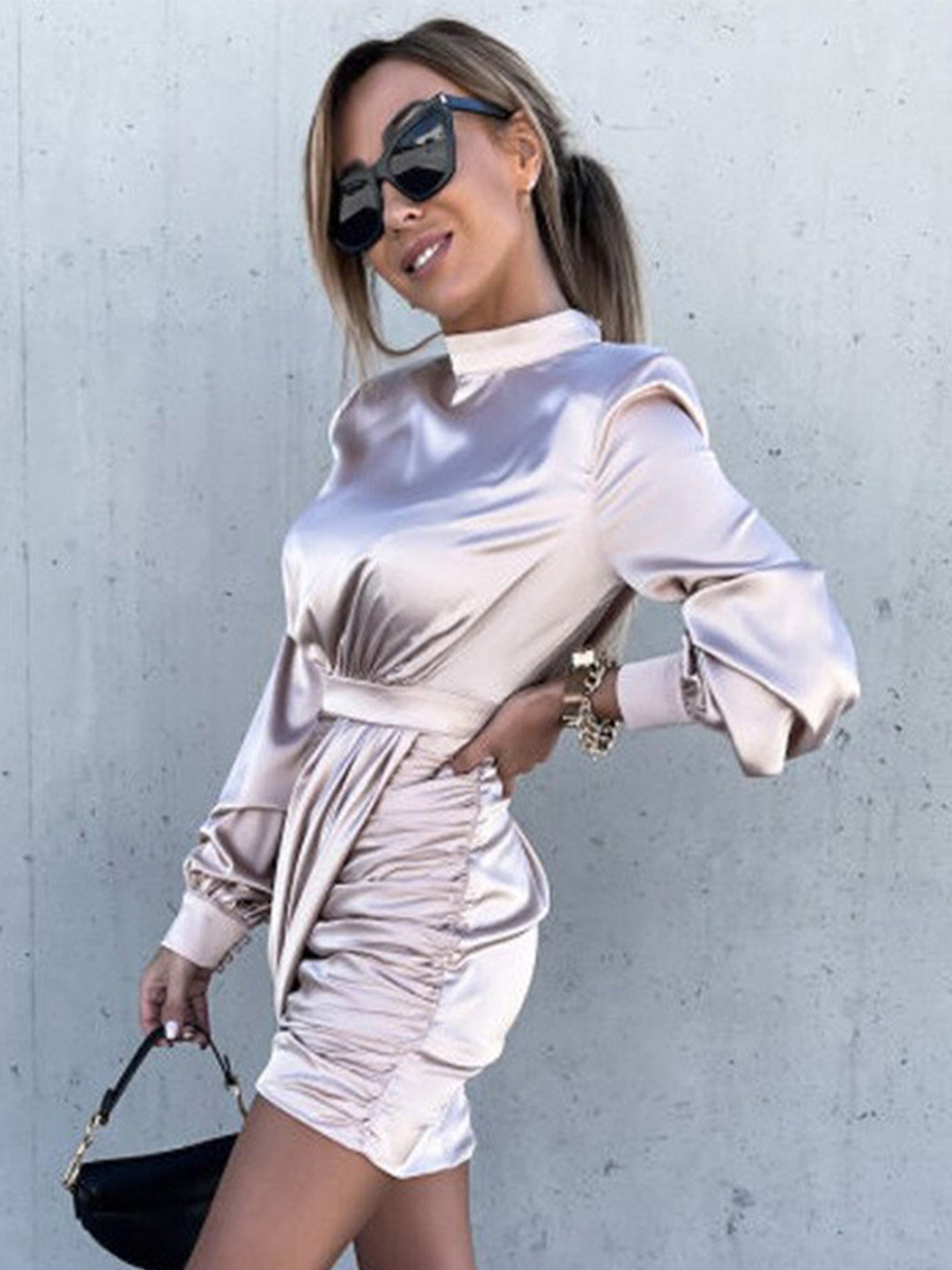 StyleCast Pink Ruched Cuffed Sleeves Sheath Dress