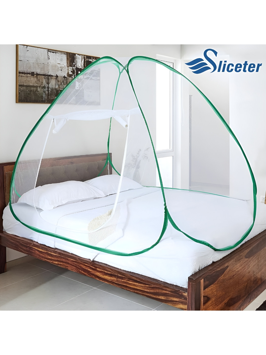 SLICETER Green & White King Size Tent Mosquito Net