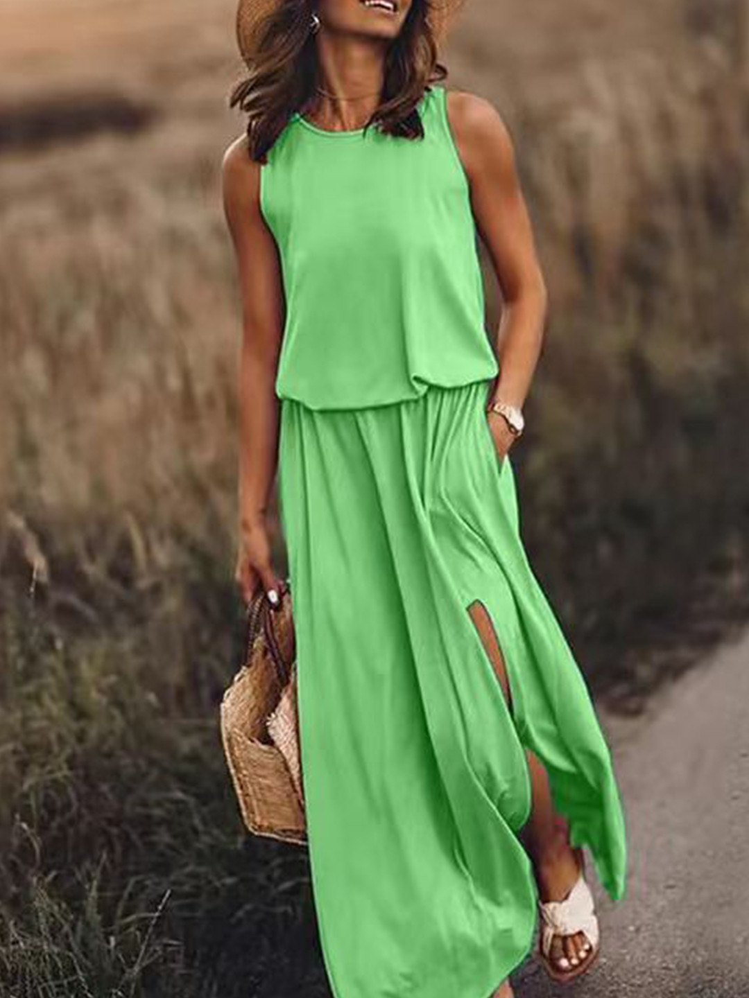 StyleCast Round Neck Sleeveless Blouson Maxi Dress