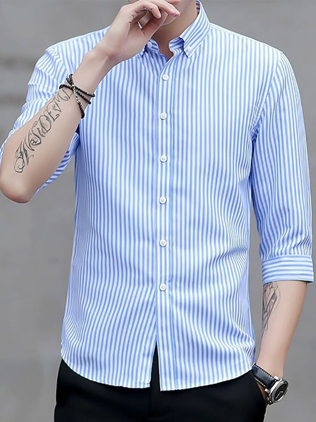 StyleCast x Revolte Men Blue Bengal Stripes Slim Fit Casual Shirt