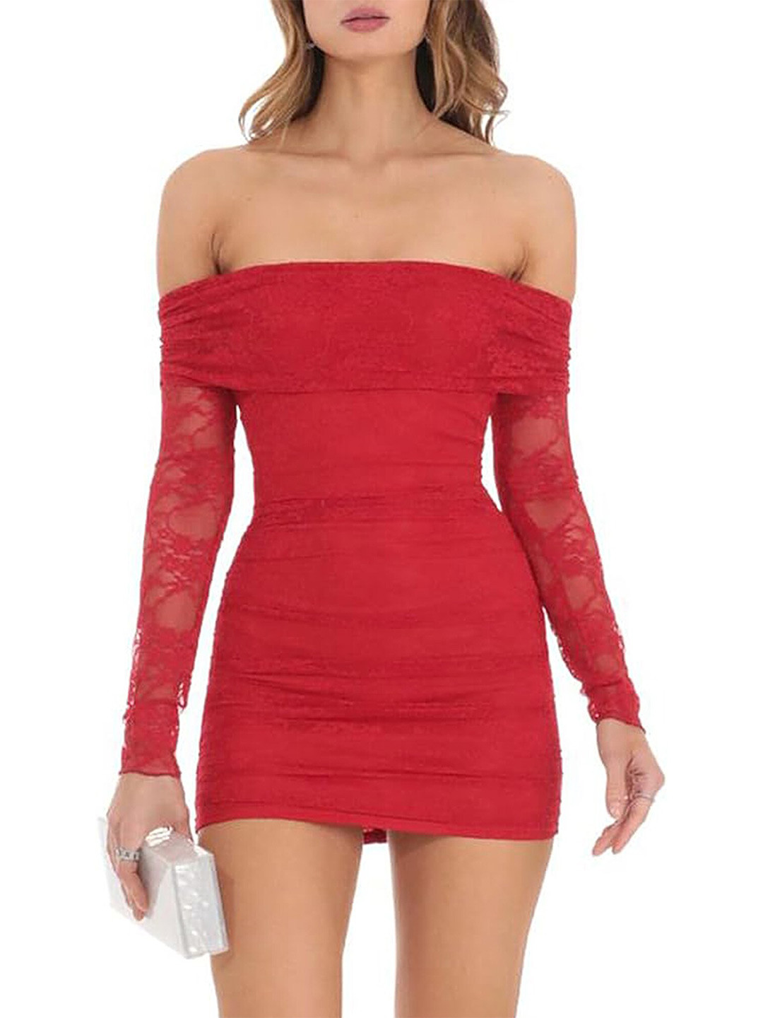 LULU & SKY Red Off-Shoulder Bodycon Mini Dress