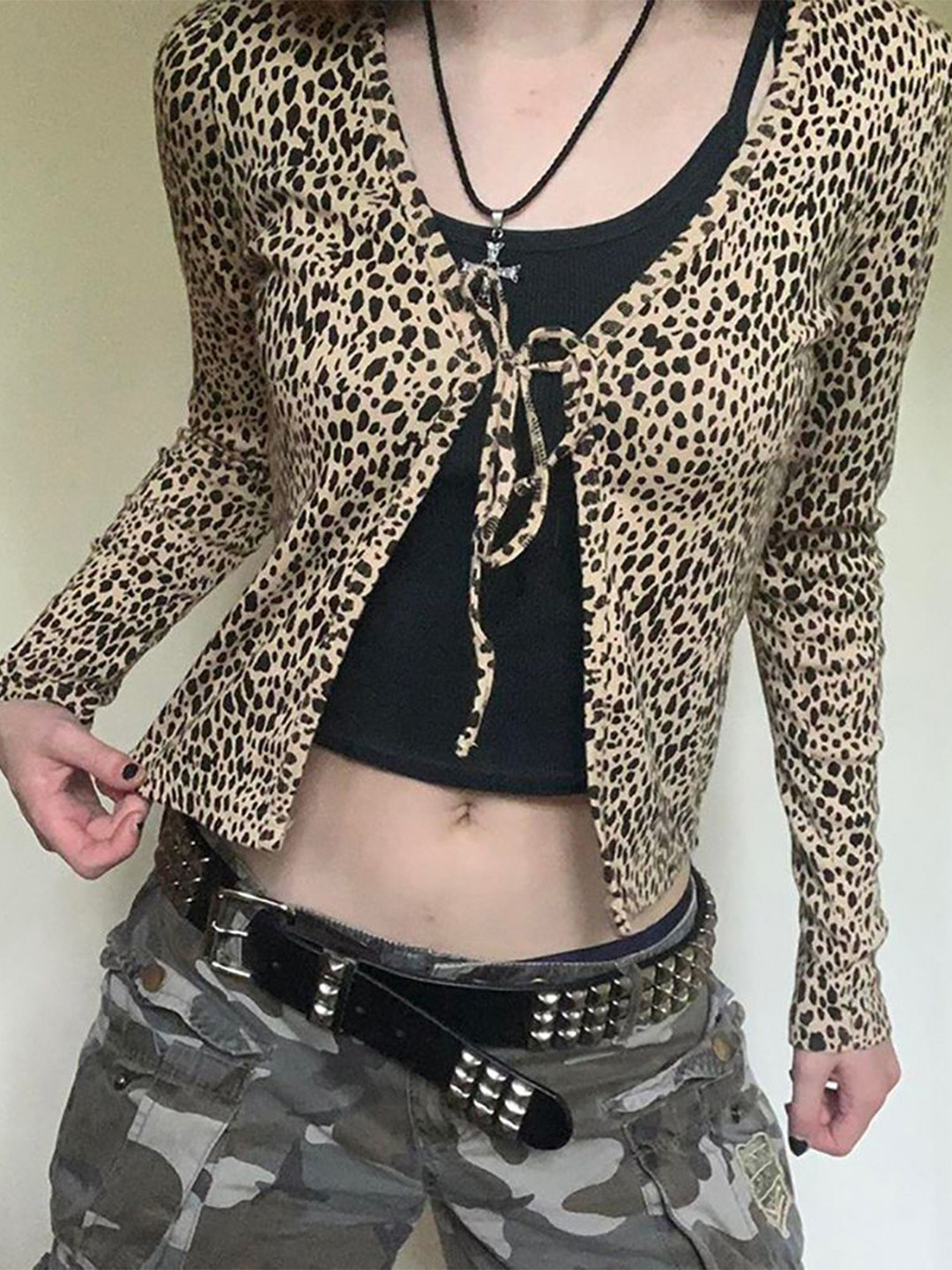 StyleCast x Revolte Women Animal Skin Printed Shirt Style Crop Top