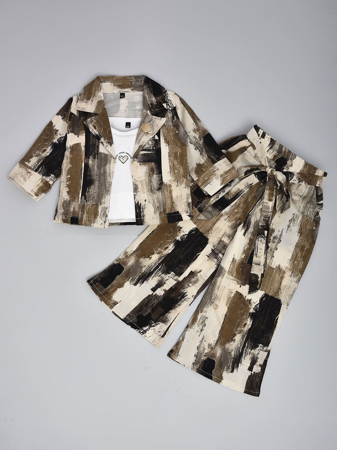 we11 Girls Printed Long Sleeves Shirt With Palazzos & Inner Top