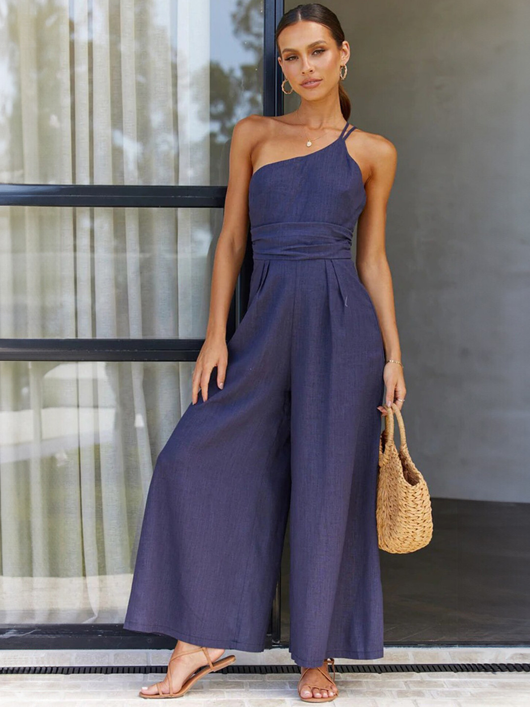 LULU & SKY Wide-Leg One Shoulder Basic Jumpsuit